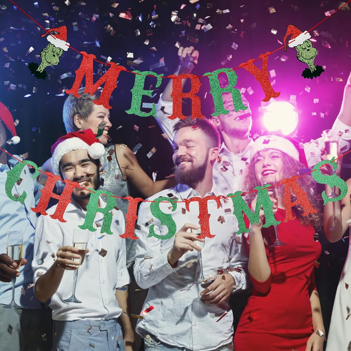 Red Green Glitter Merry Christmas Y'all Banner Christmas Wonderland Party Decorations