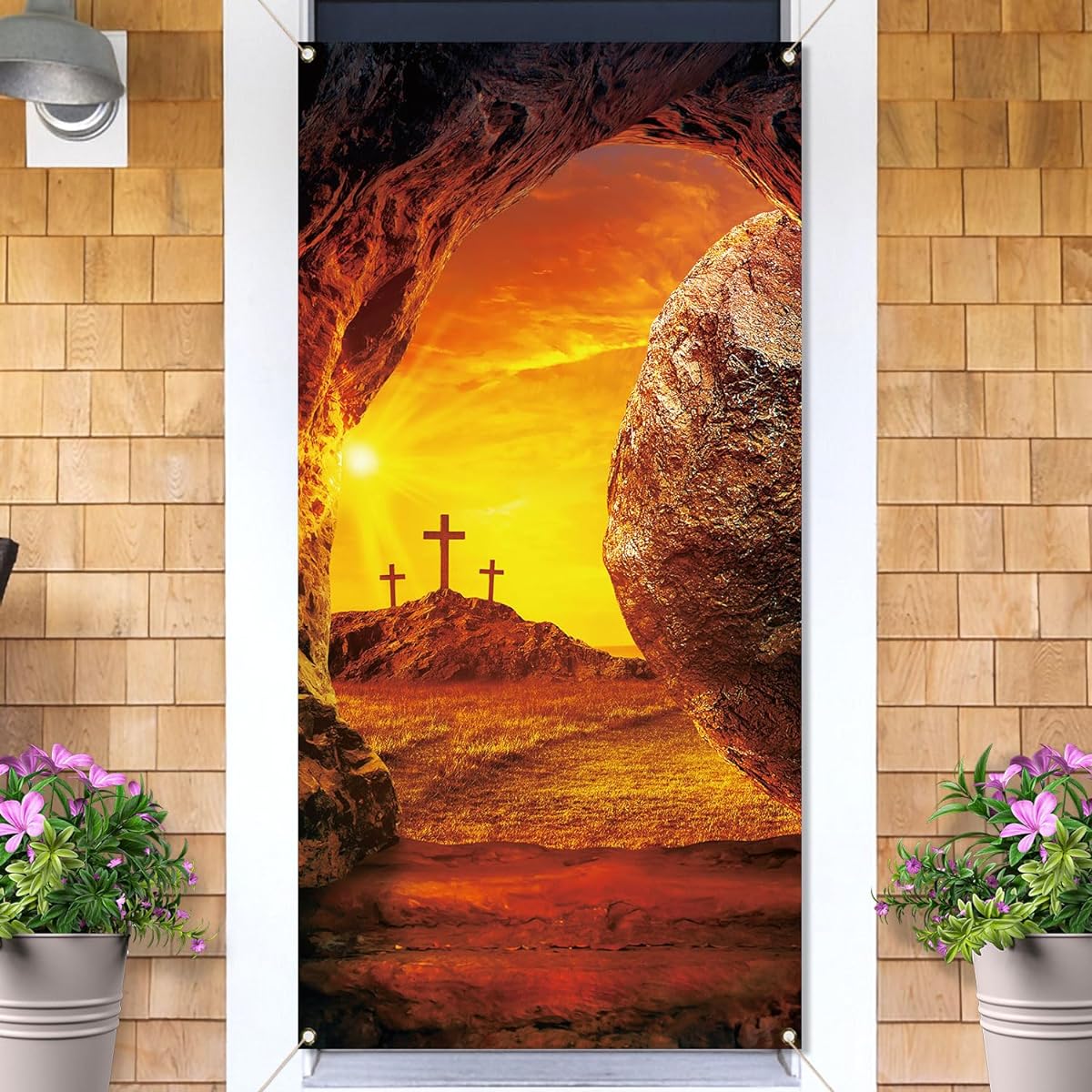 Vohado He is Risen Door Cover Christian Cross Holy Week Resurrection Easter Decor Home Church Entrance Door Hanging Banner