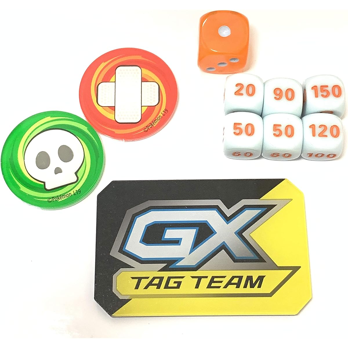 Pokemon Reshiram & Charizard Battle Deck Exclusive Dice & Damage Counter - Poison Burn GX Marker - Red & Silver