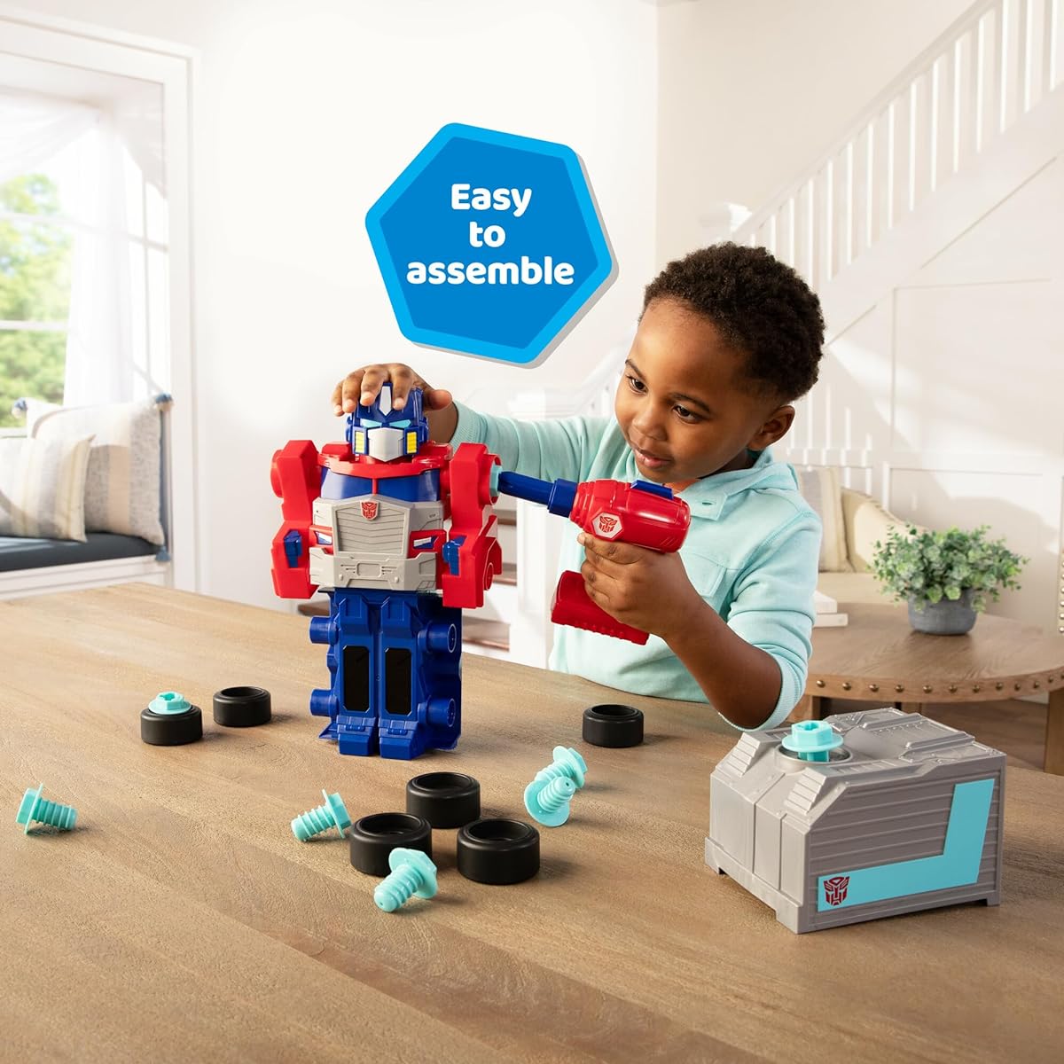 BUILD-A-BUDDY Transformers Optimus Prime Building Toys - STEM Toys Includes Power Drill and AA Batteries - Transformers Toys - Robot Building Toys for Ages 18 Months and Up