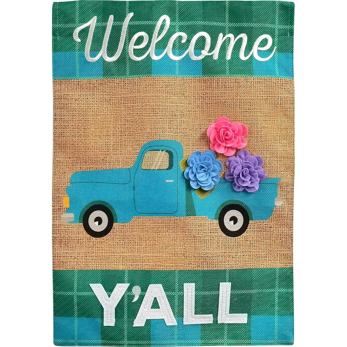 Welome Y'all Spring Burlap Garden Flag Pickup Truck 12.5" x 18" Briarwood Lane