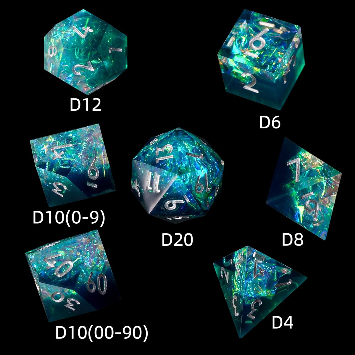 DND Dice Set Dungeons and Dragons Sharp Edge Dice Handmade Resin Polyhedral Dice RPG D20 Role Playing Game Dice for Party Games (Style 5)