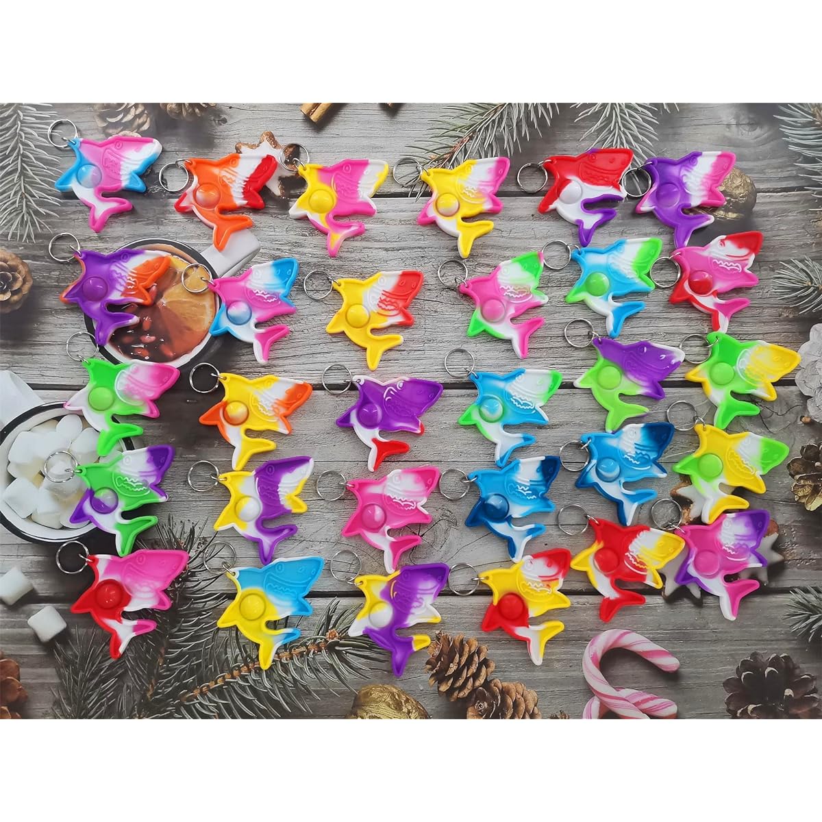 Roaqua 30 Pack Bulk Mini Pops Shark Fidget Gifts for Holiday Boys Girls Kids Party Supplies Class Students Prizes