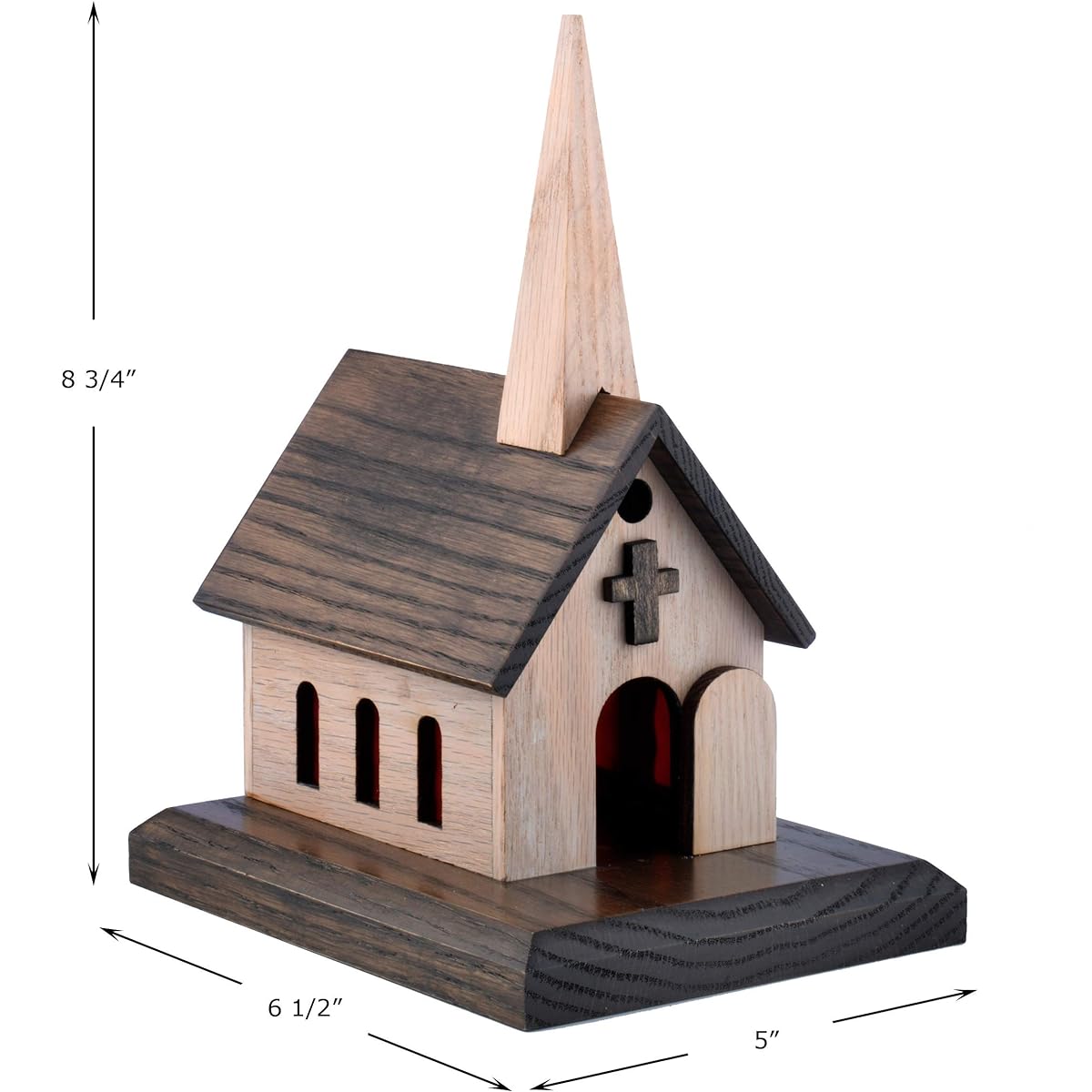 Amish Handcrafted Wooden Church Music Box Solid Oak Amazing Grace How Great Thou Art Little Brown Church (Two Tone Wood Amazing Grace)