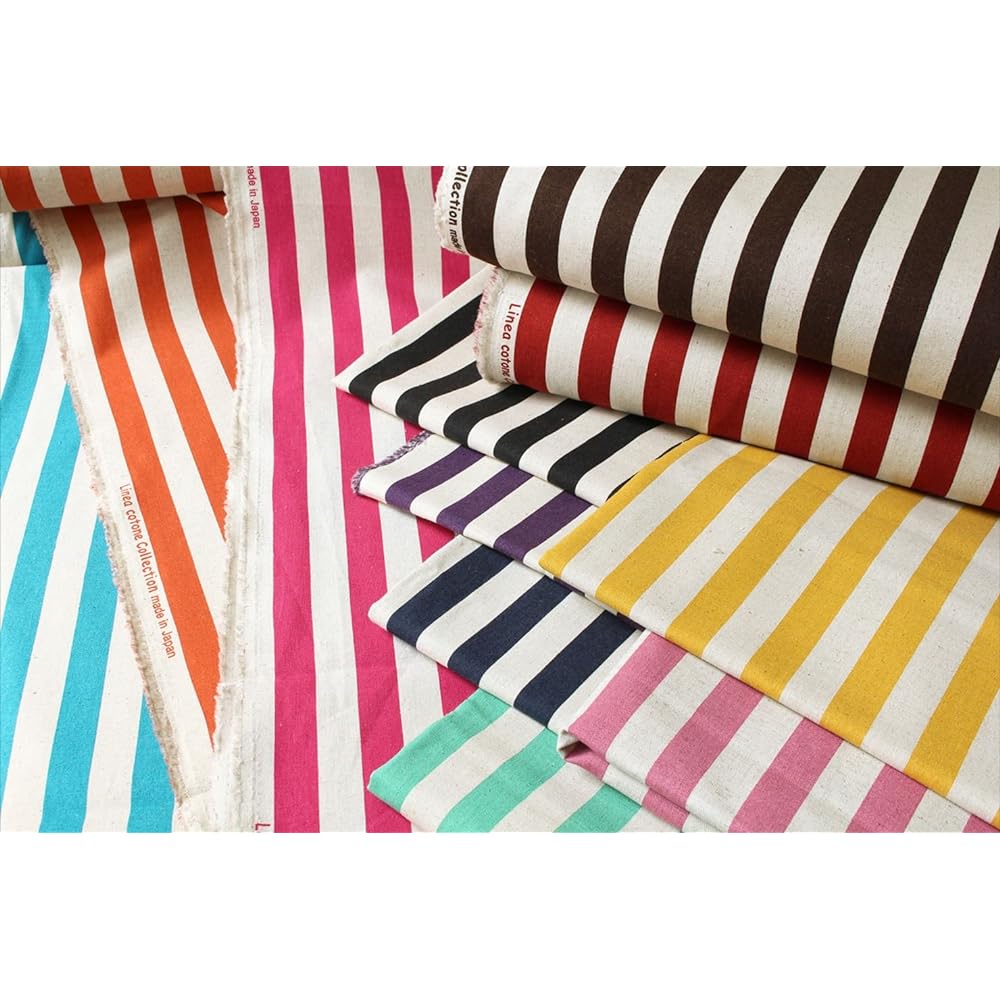 Nippon Chuko NBK Cotton Linen Natural Print Fabric Thick Stripe Pattern 110cm Width x 9m Sold Cut Brown ICH29000-2J-9M