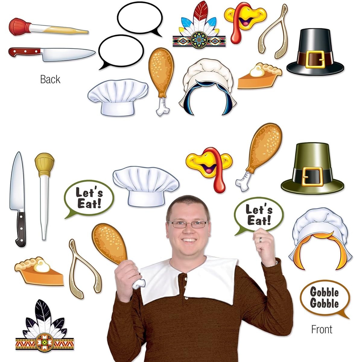 Beistle 90012, 24 Piece Thanksgiving Photo Fun Signs, 7.25" - 13.5"