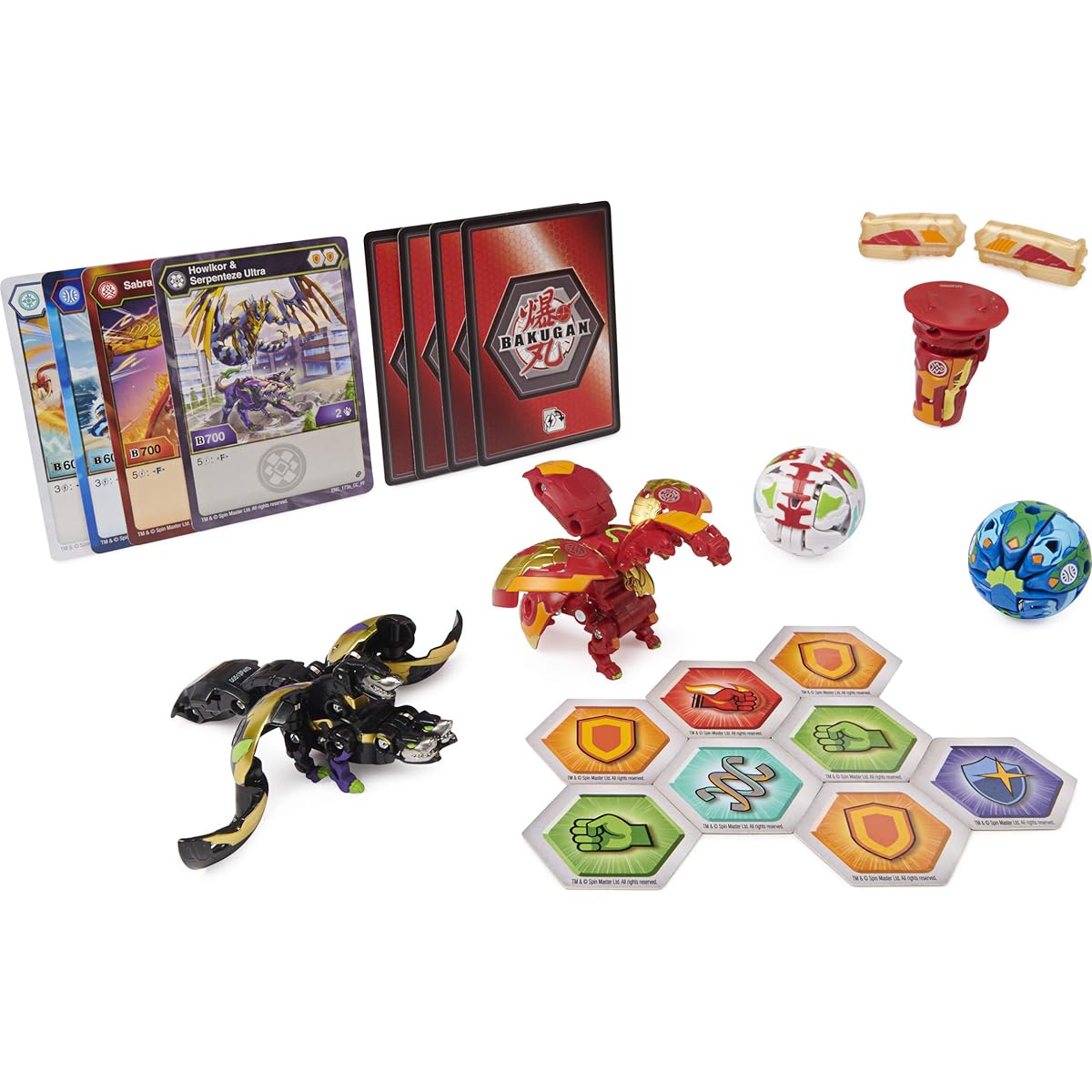 BAKUGAN BakuGear 4-Pack Fused Sabra x Pirabian Ultra BakuGear and Howlcol x Serpentes Ultra Collectible Action Figures