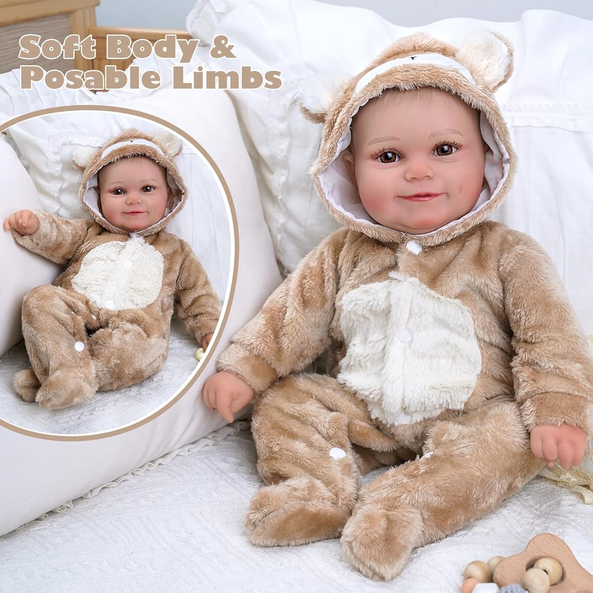 ADFO Lifelike Reborn Baby Doll - 20 Inch Cute Soft Body Realistic Newborn Doll Sweet Smile Real Life Baby Doll with Gift Box Ages 3+ & Collectibles