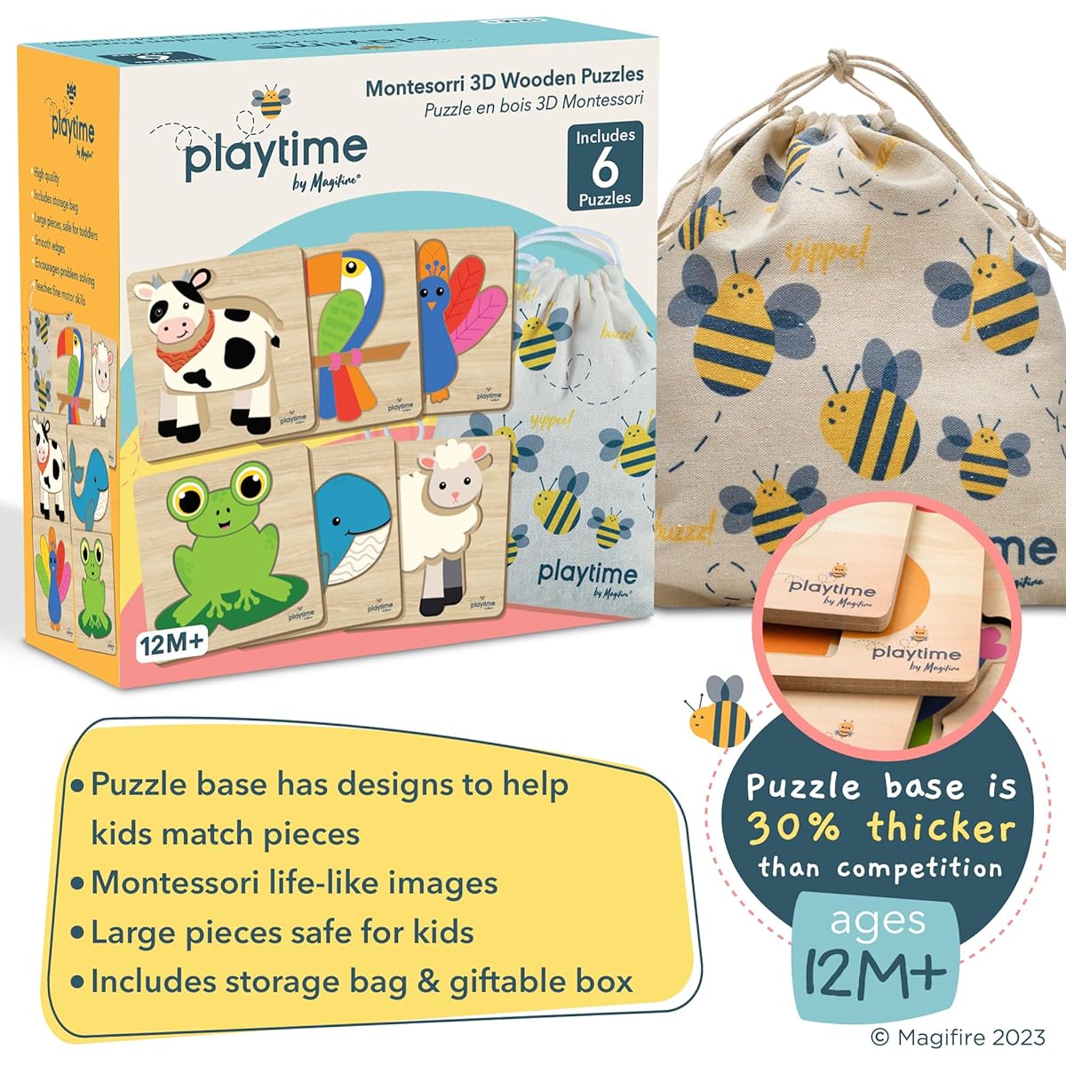 Playtime by Magifire Children's Wooden Animal Puzzles Set of 6