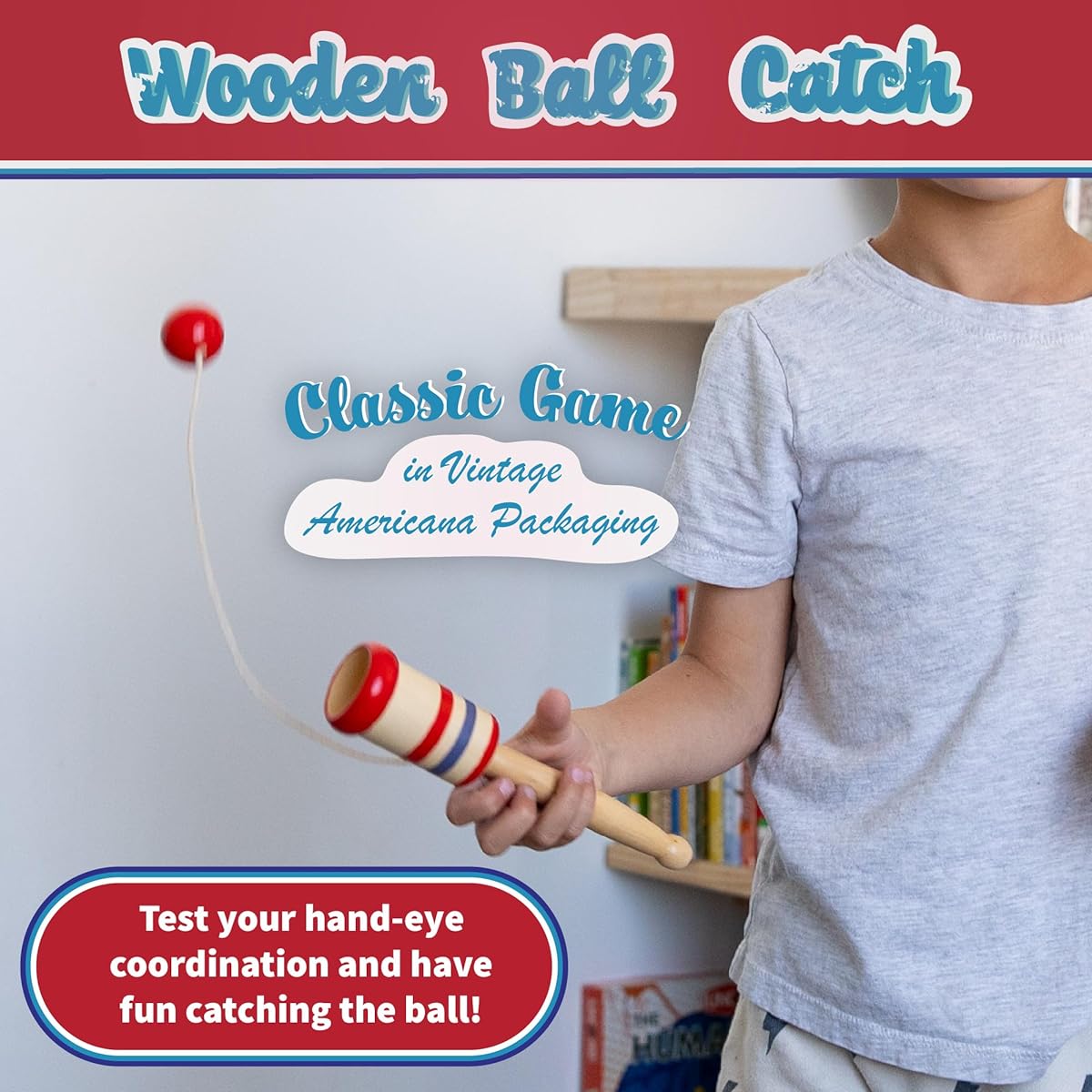 Continuum Games Wayback Toy Wooden Ball Catch Steady Hand and Skill Game Novelty Family Fun Game Ages 5+