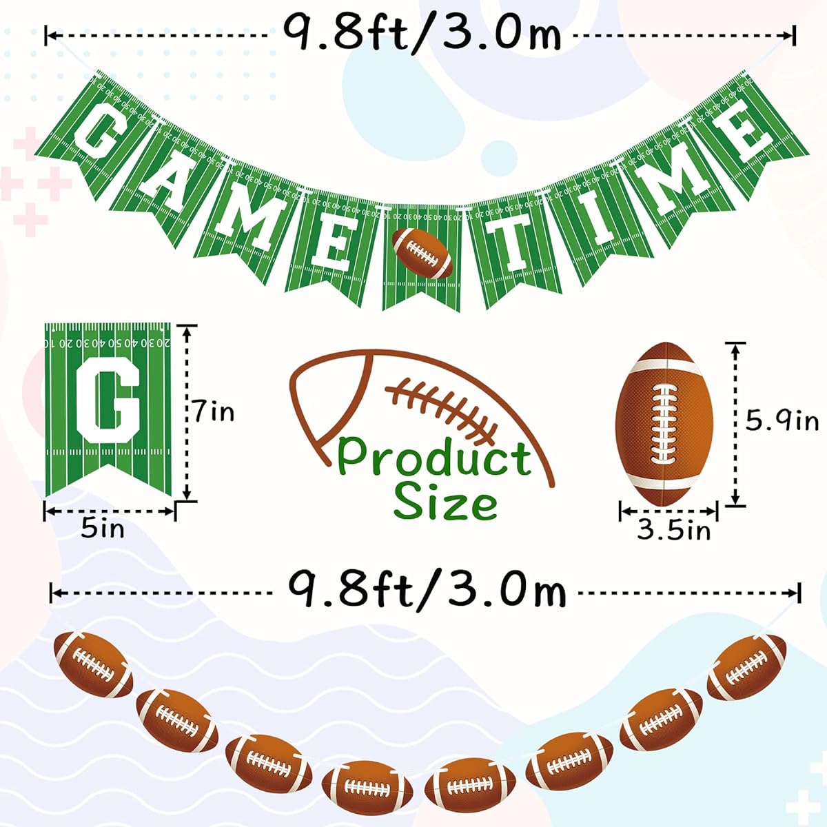 VILIFEVER 2 Pieces Game Time Banner Football Garland Football Party Decorations Game Day Sports Theme Party Supplies Football Birthday Banner Indoor Outdoor Decor