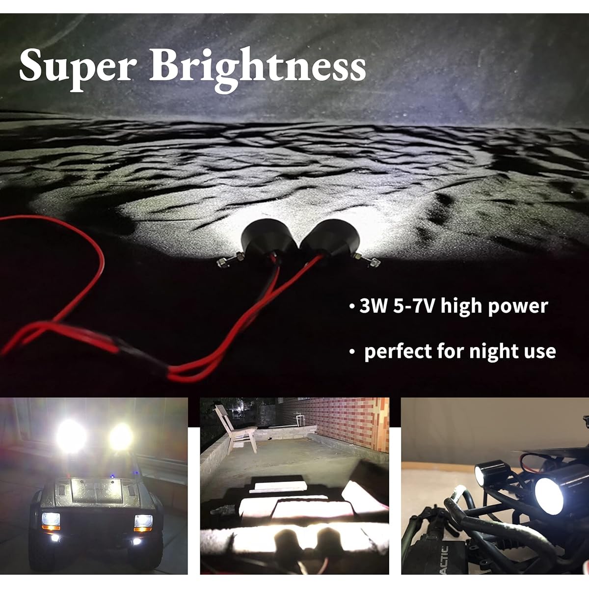 RC LED Light Kit Super Bright RC Light Easy Installation RC Car Light Bright with Aluminum Alloy Housing Receiver Driven Spotlight for RC Car Crawler Truck Kids Toy Vehicle 3W 5-7V