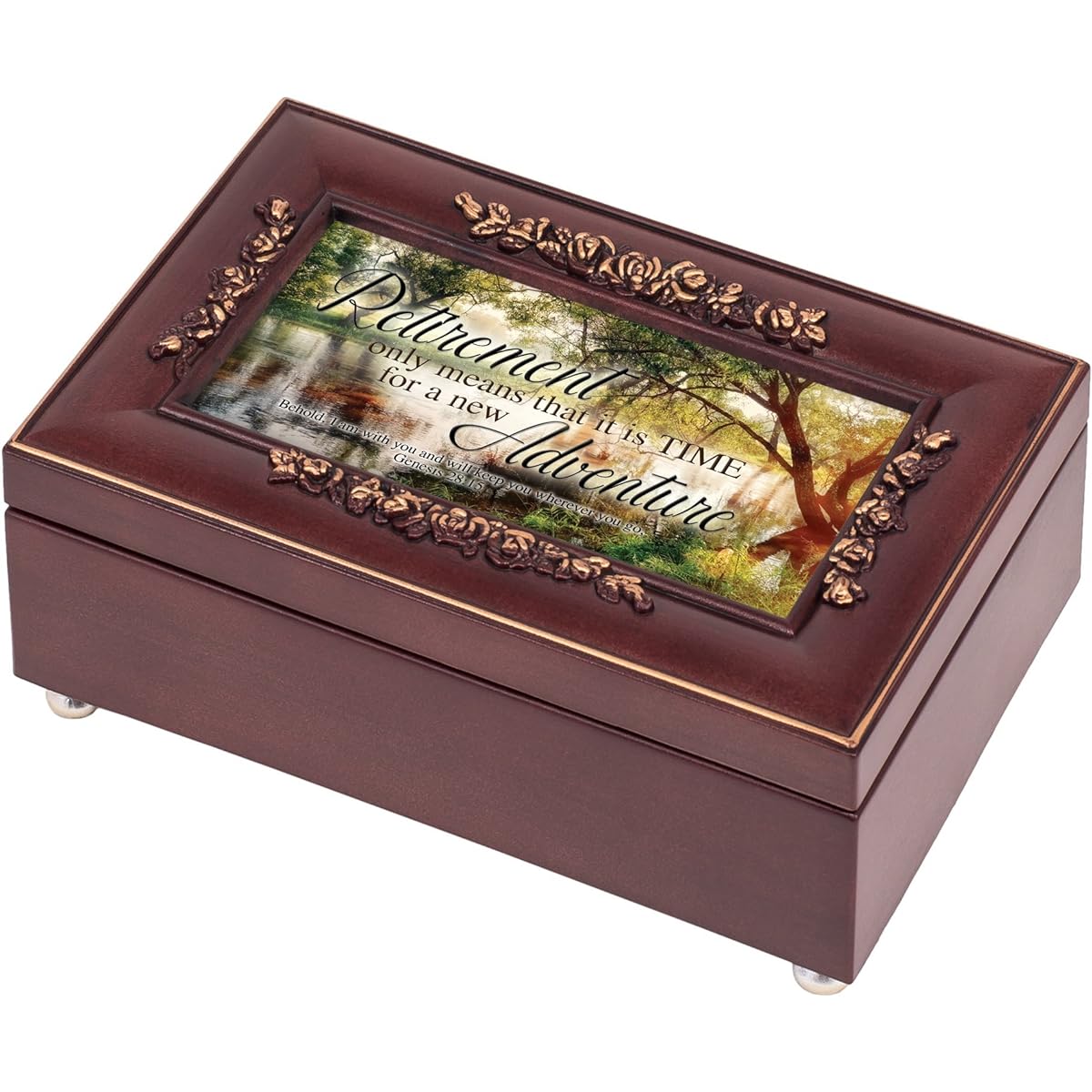 Retirement New Adventure Christian Rosewood Finish Jewelry Music Box Plays Canon in D