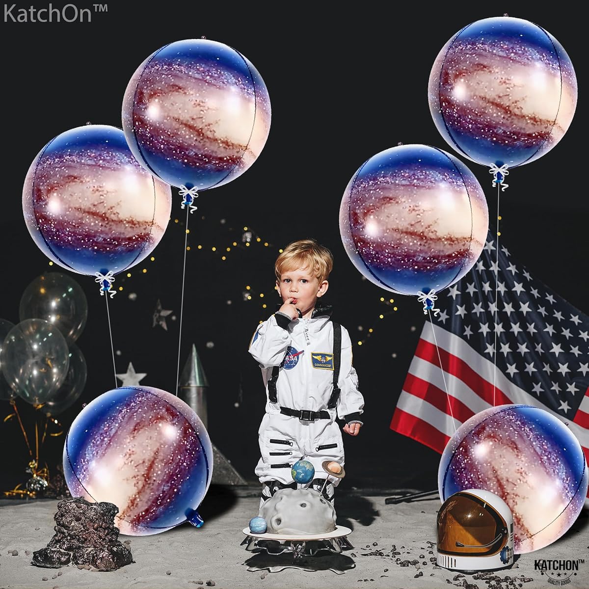Large 22" Galaxy Foil Balloons - Pack of 6 Solar System Balloons | 360 Degree 4D Round Sphere Space Balloons Planets Space Themed Party Supplies | Galaxy Balloons for Galaxy Party Supplies
