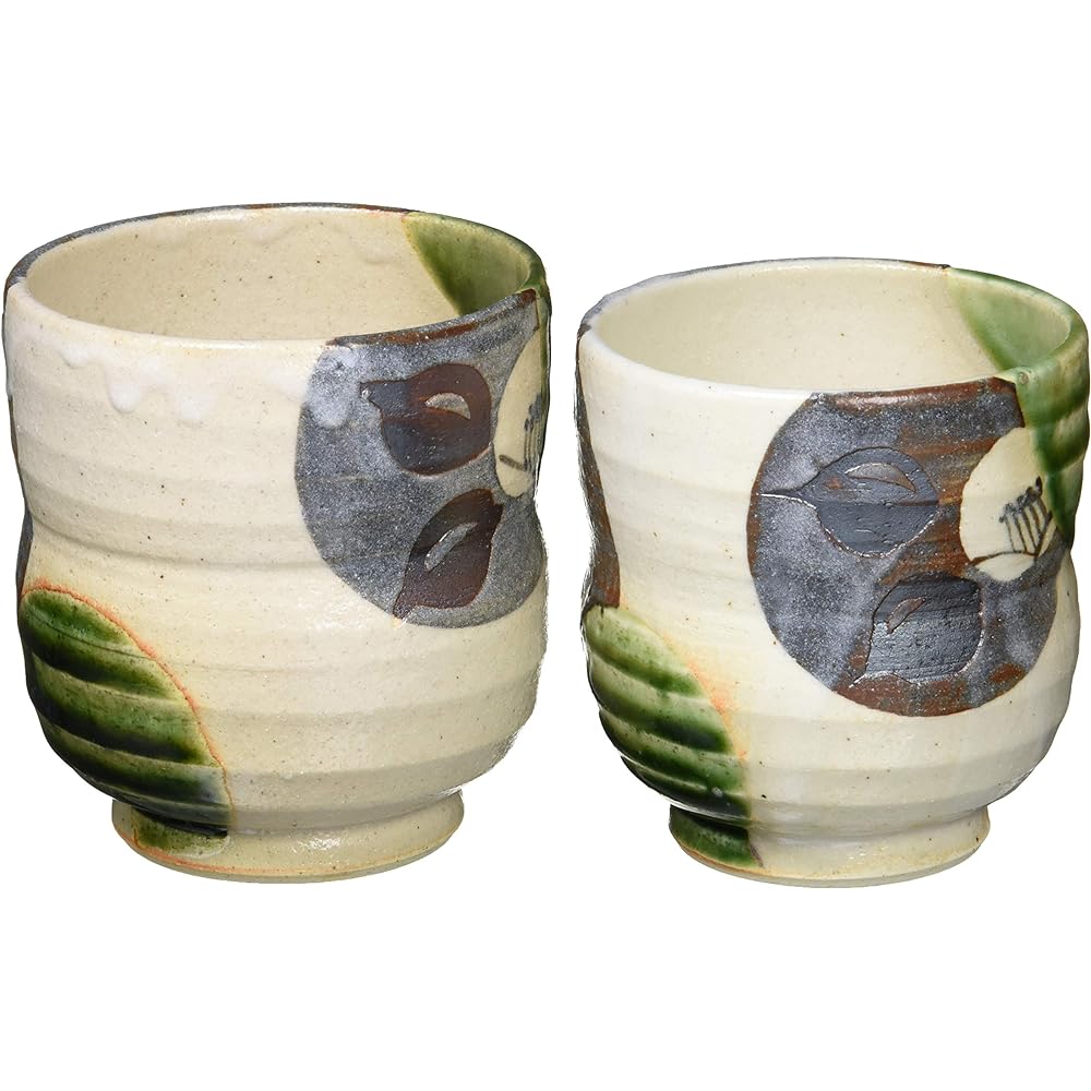Ale-net Tea Cup Pair Set, Oribe Grape Crest Couple Tea Cup, Pair Tea Cup, Hand Painted Pottery, Mino Ware