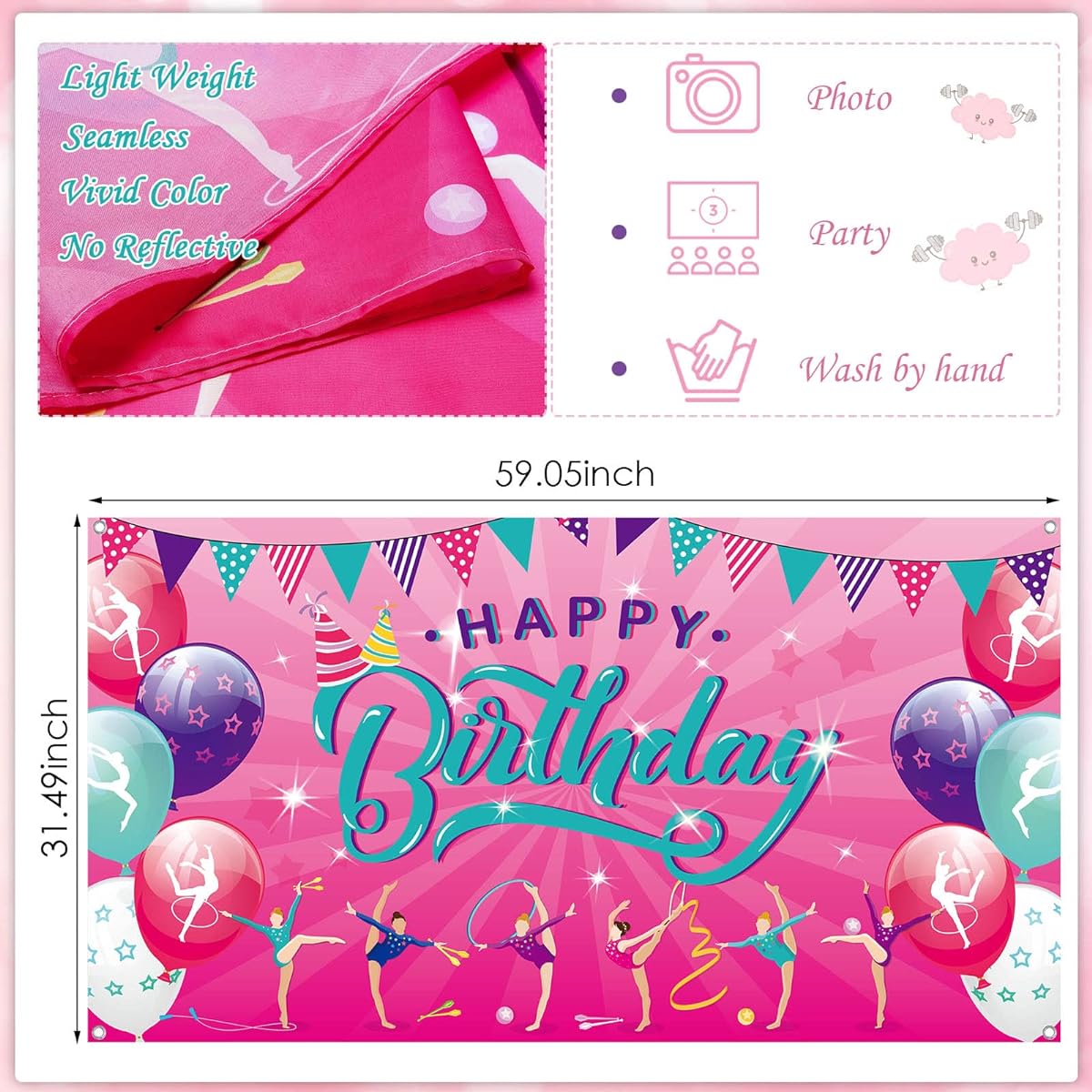 Gymnastics Birthday Banner Backdrop Party Supplies Gymnastics Party Decorations Gymnastics Photo Background Birthday Baby Girl Shower Party Supplies