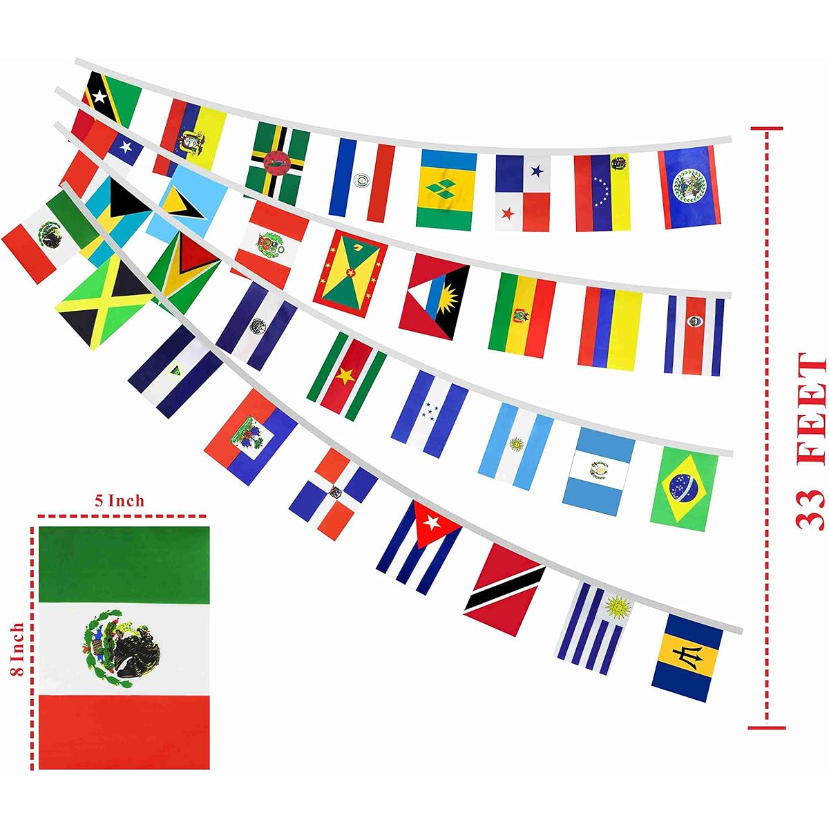 XCFH Latin American Flag Banner, Small Latino String Bunting Flags Decoration, 33 Countries, 33ft 5x8in