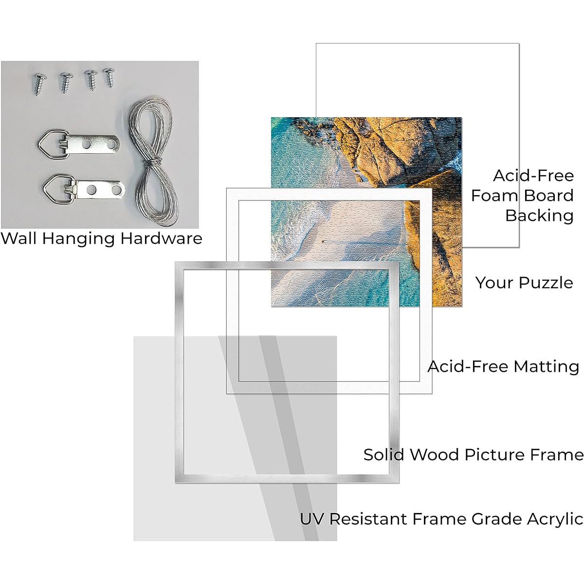 Jigsaw Puzzle Frame 24x30 Inch Wood Brown Puzzle Frame with Mat (White) Made to Display 24x30 Inch Puzzles UV Acrylic and Hanging Hardware Included
