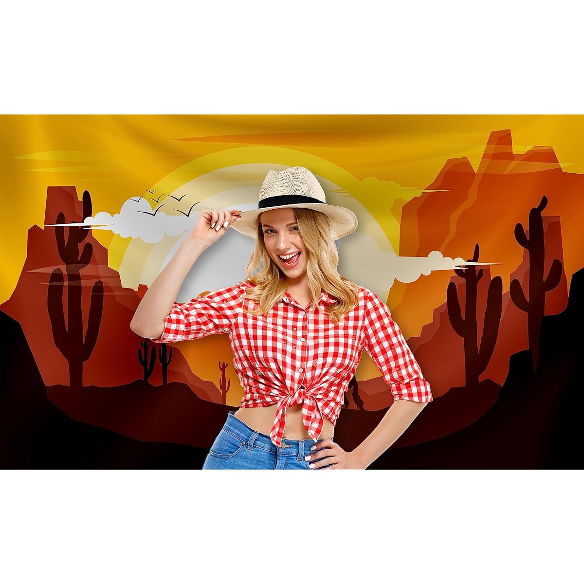 Western Cowboy Party Backdrop - Wild West Themed Background Decorations Canyon Rancho Horse Rodeo Sunset Birthday Decorations Banner Supplies for Kids Boys Children Photo Booth Background - 70.8 x 43.3 Inch