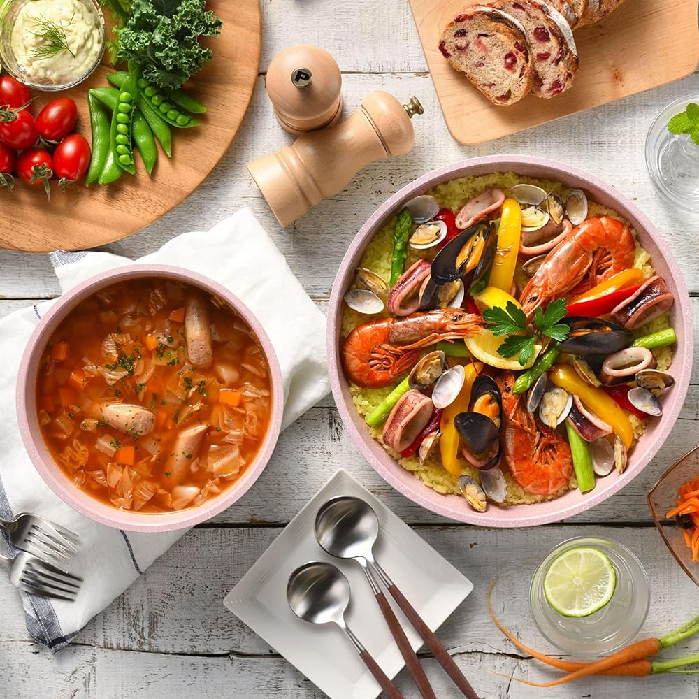 Wahei freiz Pot Set, 2 Piece Set, Pink x White, IH/Gas Compatible, Marble Coat, Removable Handle, Attractive Frying Pan MB-2163