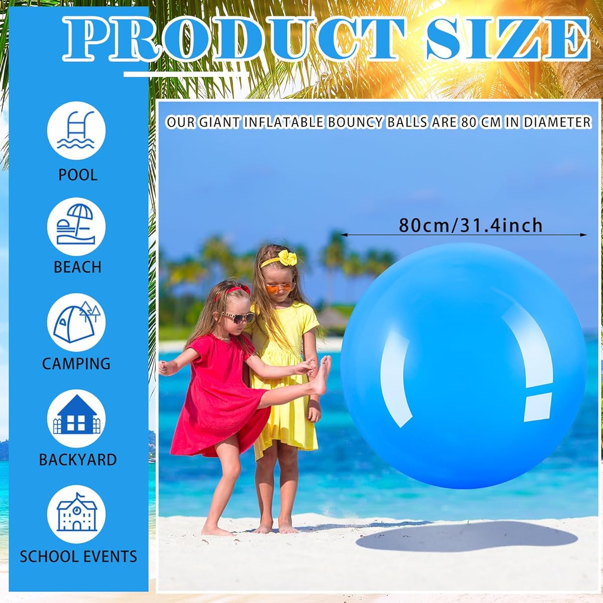 Jenaai Large Bounce Ball Giant Beach Ball Large Inflatable Kick Ball Outdoor Exercise Ball Jumping Hopping Ball Bounce Ability on Any Terrain Game Sports Theme Birthday Party Decoration