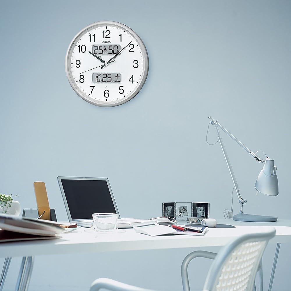 Seiko Clock Wall Clock Radio Analog Calendar Temperature Humidity Display 02: Silver Metallic 01: Diameter 35cm BC405S