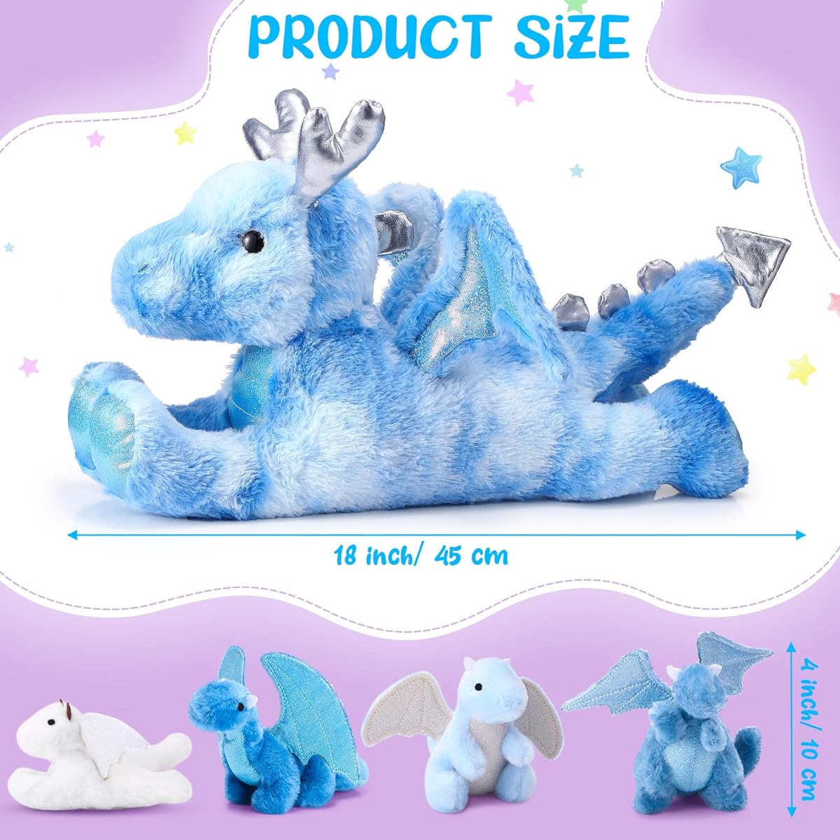 Syhood 18" Dragon Plush Toy with Baby, 1 Big Mama Dragon Plush and 4 Small Dragon Plush, Inner Zippered Belly for Kids Birthday Graduation Gifts, Dragon Themed Party Decorations (Blue)