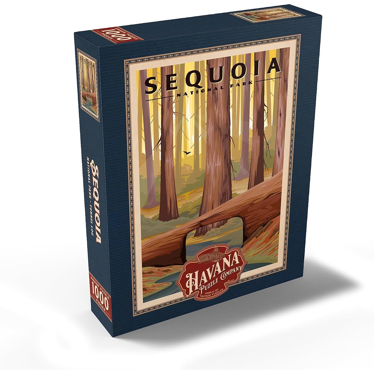 Sequoia National Park - Tunnel Log Vintage Travel Poster - Premium 1000 Piece Jigsaw Puzzle for Adults