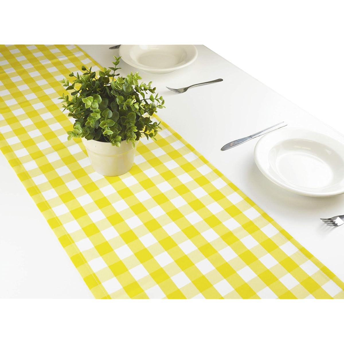 Aiking Home 14"x62" Picnic Check Dinner Table Runner Polyester Machine Washable Single Ply 14"x62" Yellow