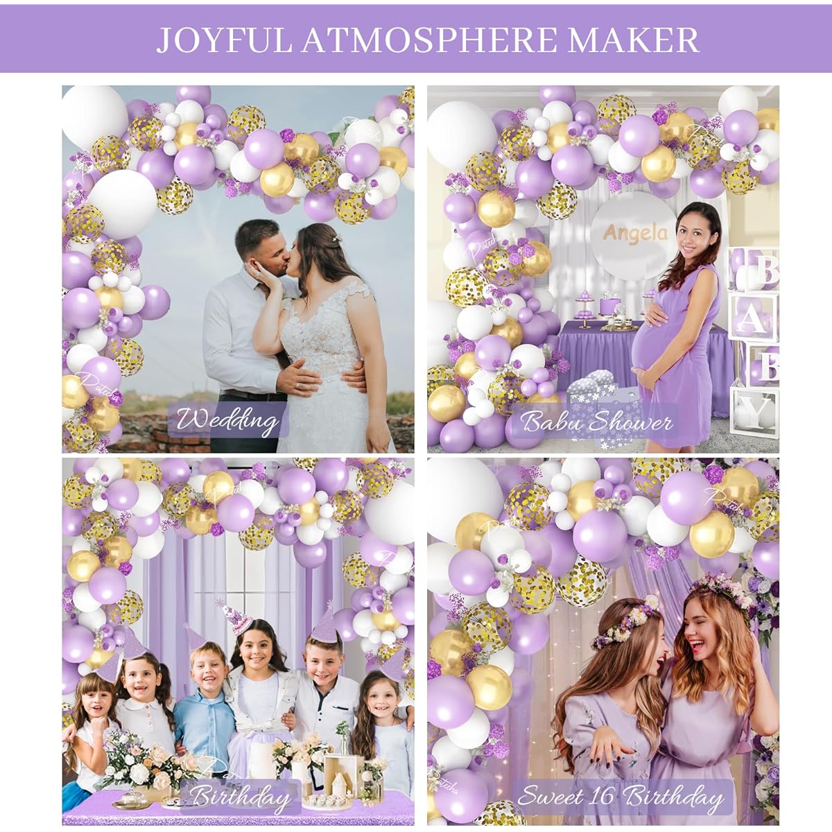 Pateeha Purple Balloon Garland Arch Kit, 130pcs Pearl Purple Party Decorations White Lavender Gold Confetti Balloon Arch for Birthday Wedding Baby Shower Decorations