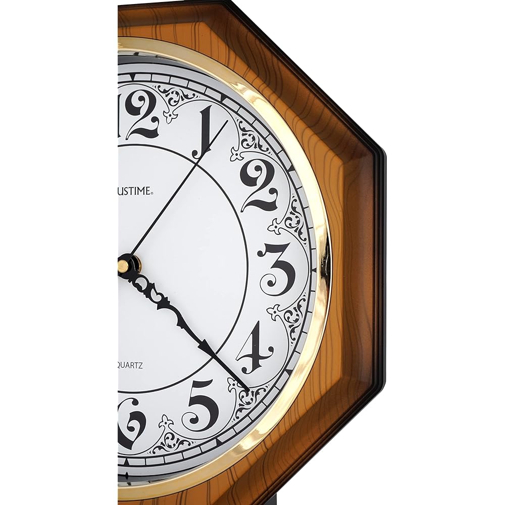 JUSTIME Traditional Schoolhouse Vintage Arabic Pendulum Wall Clock with Chime Hourly Westminster Melody 17.5" (44cm) H x 11.4" (28cm) W x 2.8" (7cm) D Light Wood Grain AV-LW