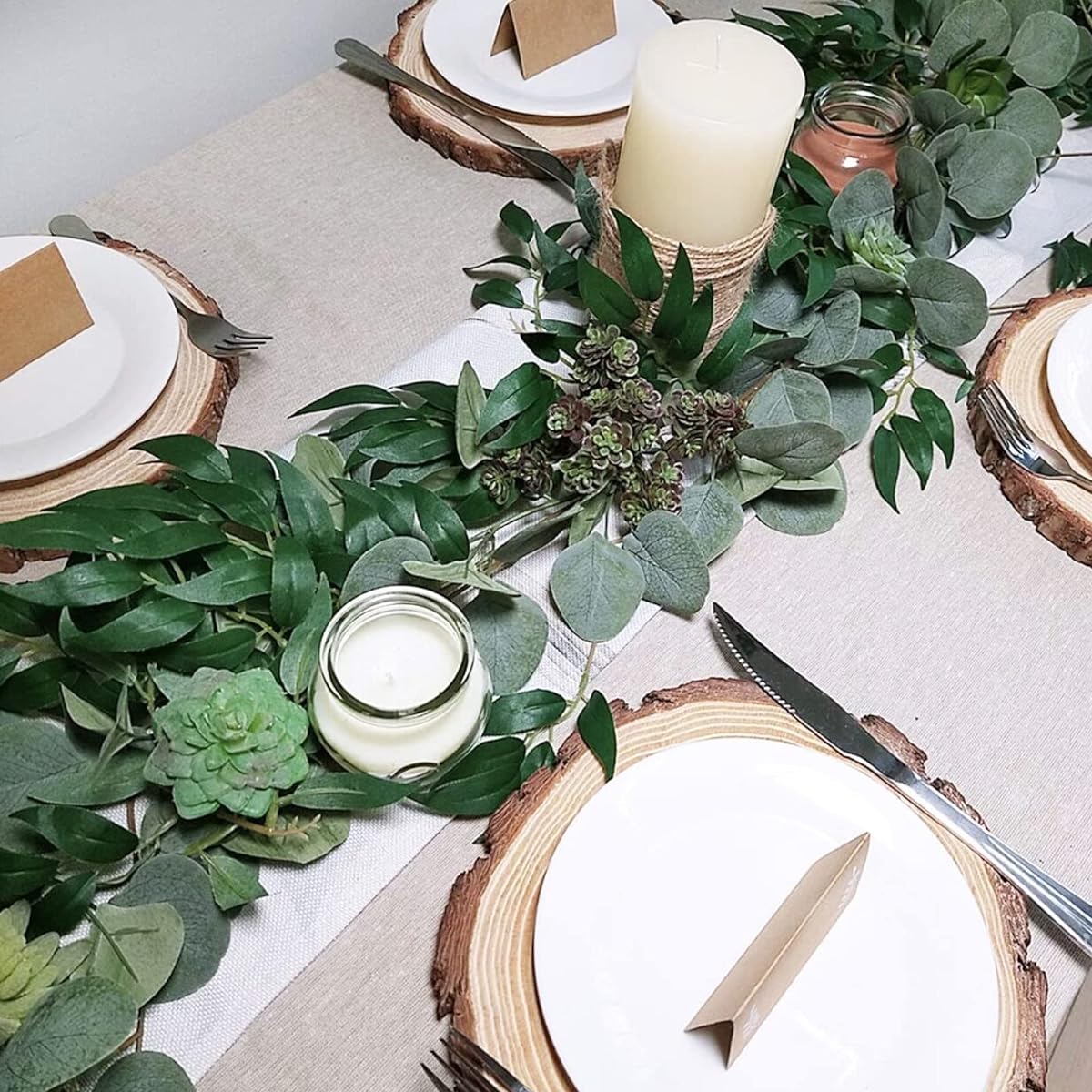Eucalyptus Table Runner Artificial Green Plants Leaves Movable Home Decor Faux Green Plants Runner DIY Wedding Party Holiday Birthday Farmhouse Dining Table Decor