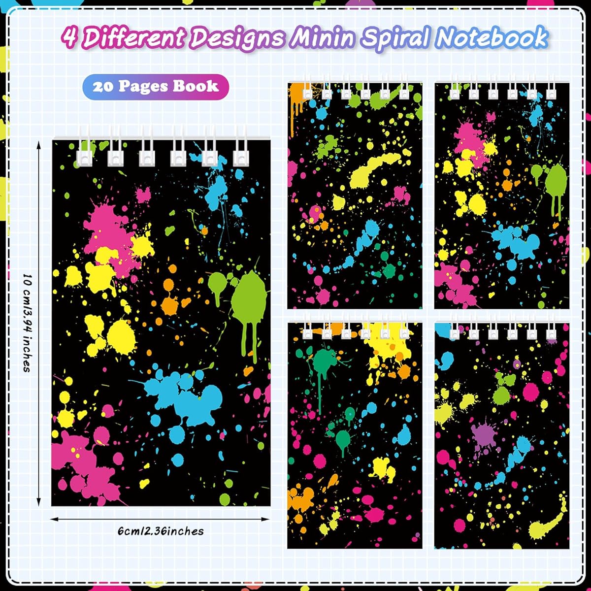 Faccito 24 Pieces Neon Party Favors Glowing Party Mini Notebook Neon Throw Small Spiral Notepad Neon Graffiti Party Supplies for Kids Birthday Goodie Bag Filler School Classroom Reward Supplies