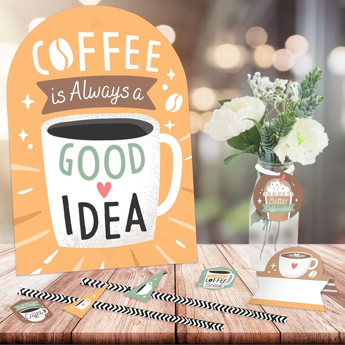 Big Dot of Happiness But First, Coffee - DIY Cafe Theme Party Signs - Drink Bar Decoration Kit - 50 Pieces