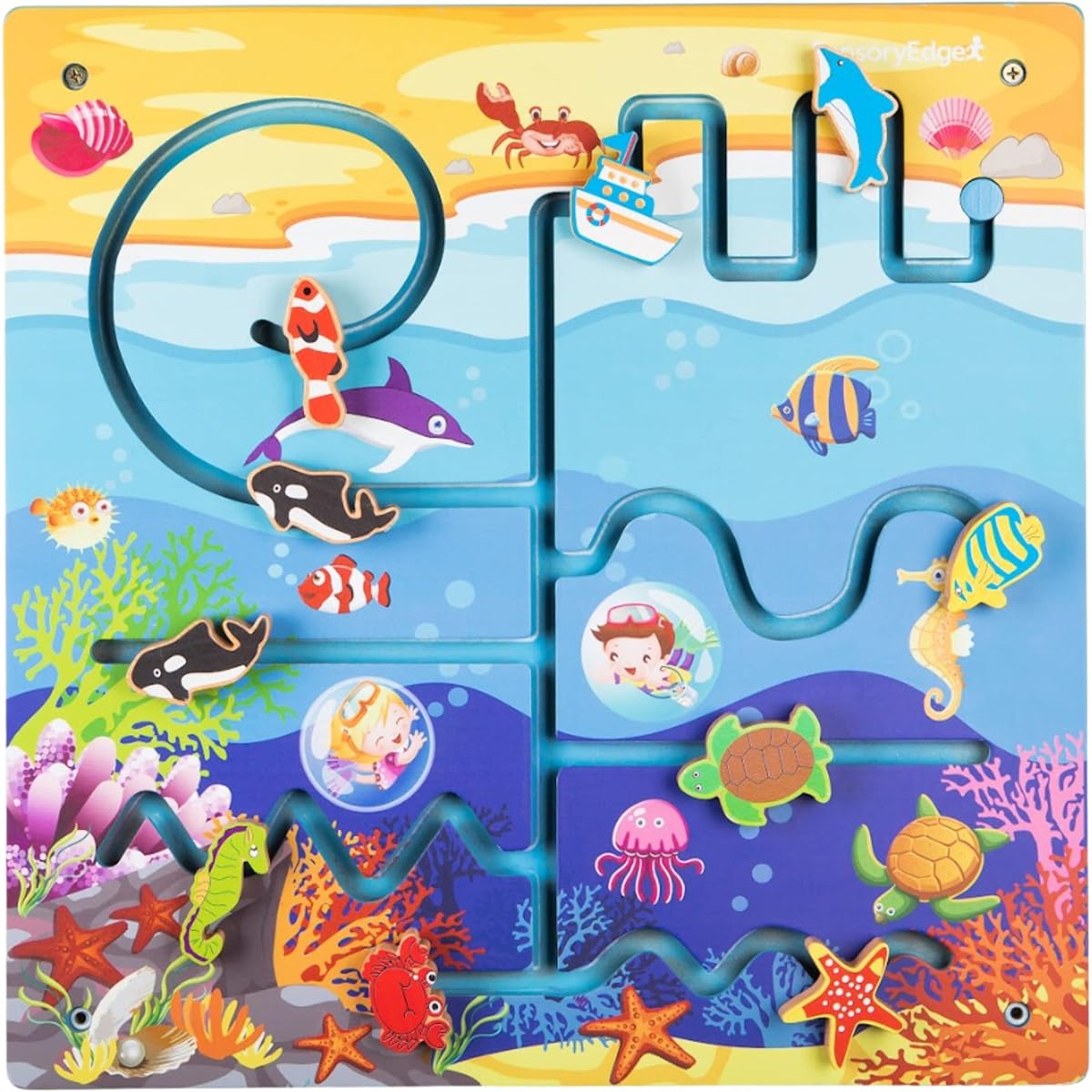 Ocean Adventure Wall Toy Activity Center - Sensory Busy Board for Fine Motor Skills - For Toddler & Kids Bedroom/Playroom/Doctor's Office/Nursery - Great Gift for Boys & Girls