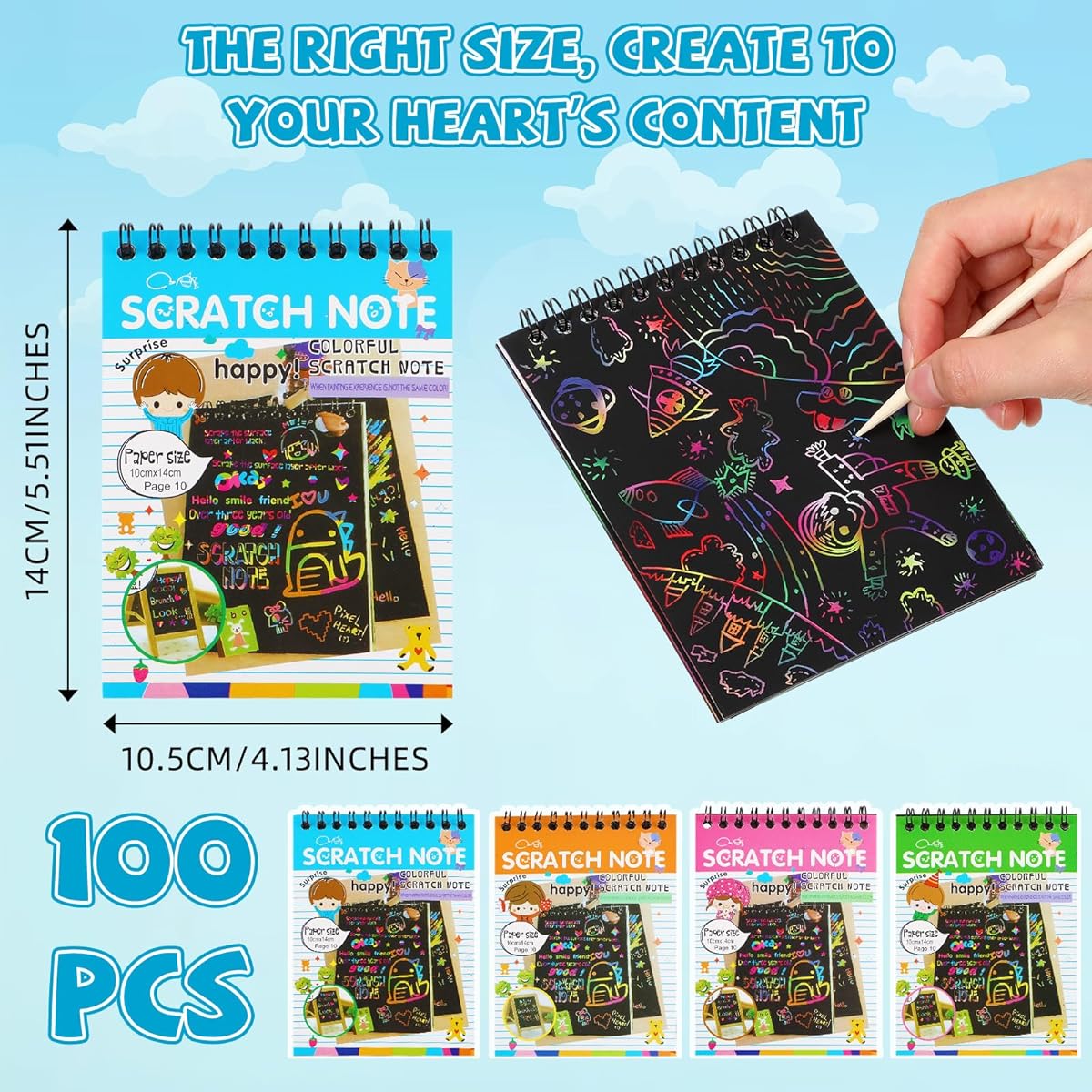 Fulmoon Scratch Note Pads for Kids, Rainbow Scratch Paper Art Notes, Rainbow Party Favors with Wooden Stylus Pen, Coloring Book for Kids Boys Girls Party Supplies Goodie Bag Fillers 100 Sheets