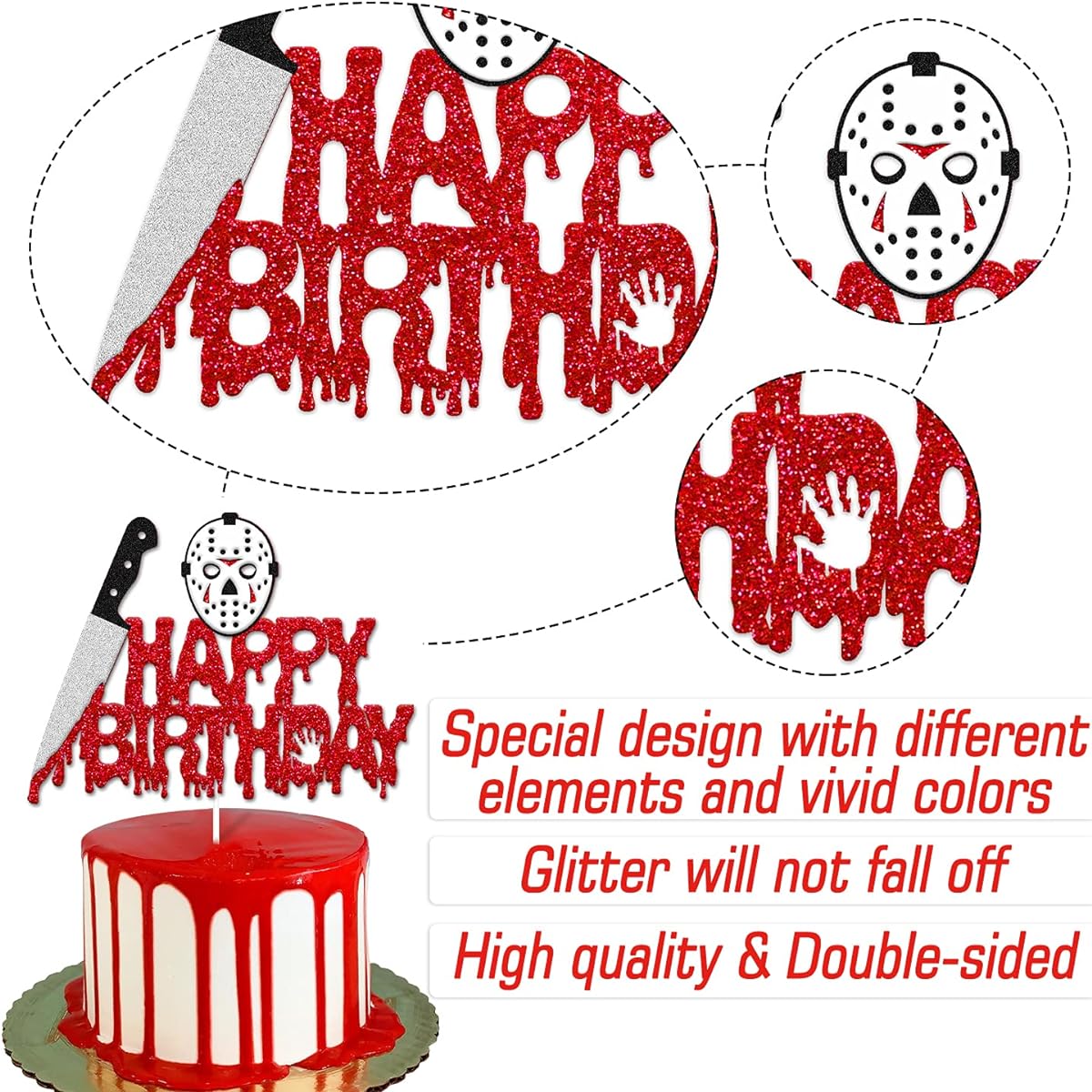 Have a Killer Cake Topper Halloween Horror Birthday Cake Decoration for Boys Girls Women Men Zombie Vampire Blood Scary Movie Theme Birthday Celebration Event Party Decoration Supplies