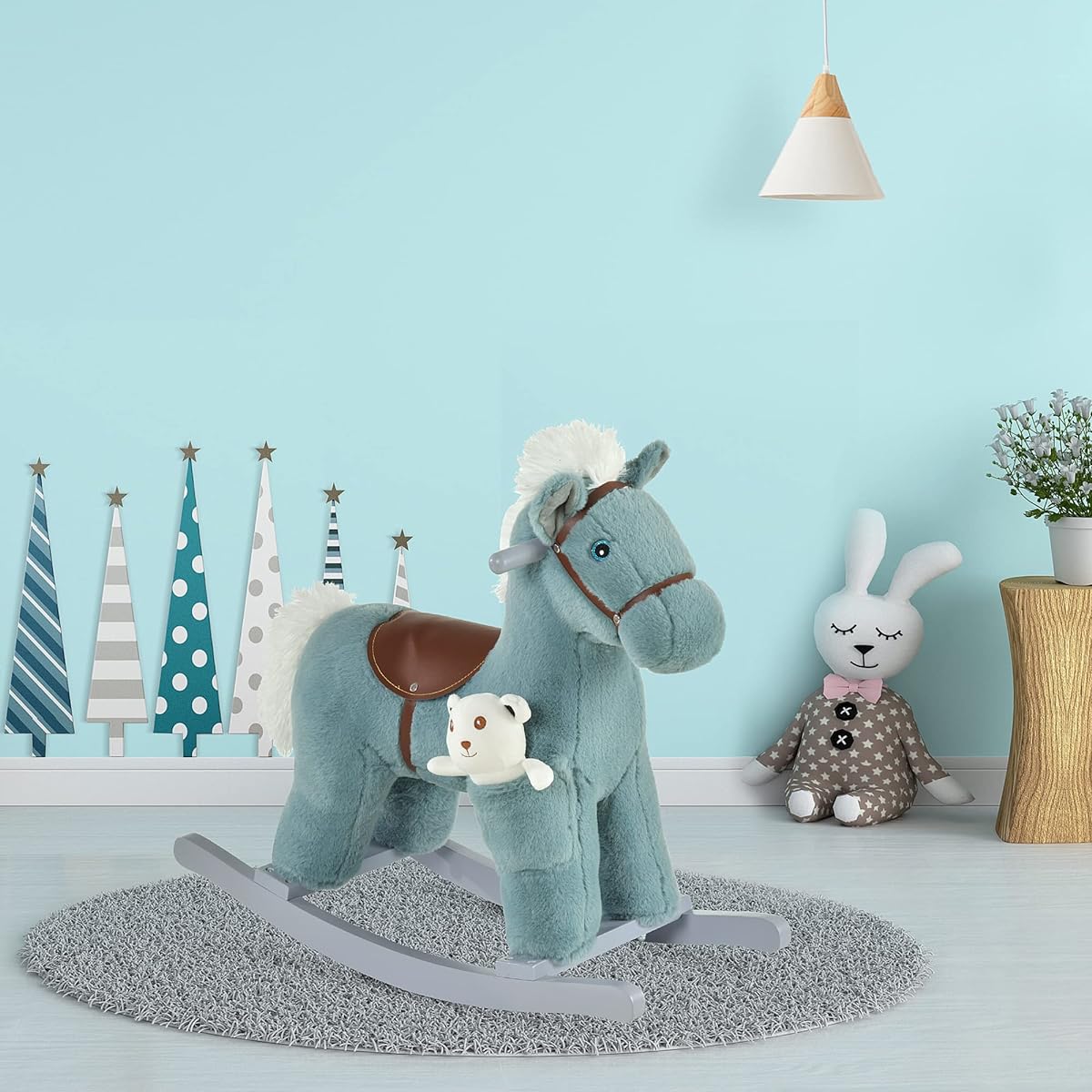Qaba Kids Plush Riding Bear Toy Kids Chair Soft Stuffed Animal with Realistic Sounds, Blue