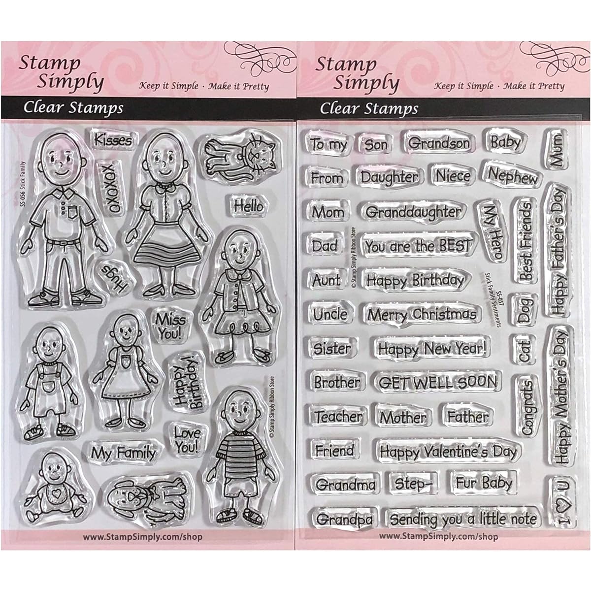 Stamp Simply Clear Stamp Sticks Families and Sentiments Bundle (2 Pack) 4 x 6 Inch Sheets - 56 Sheets