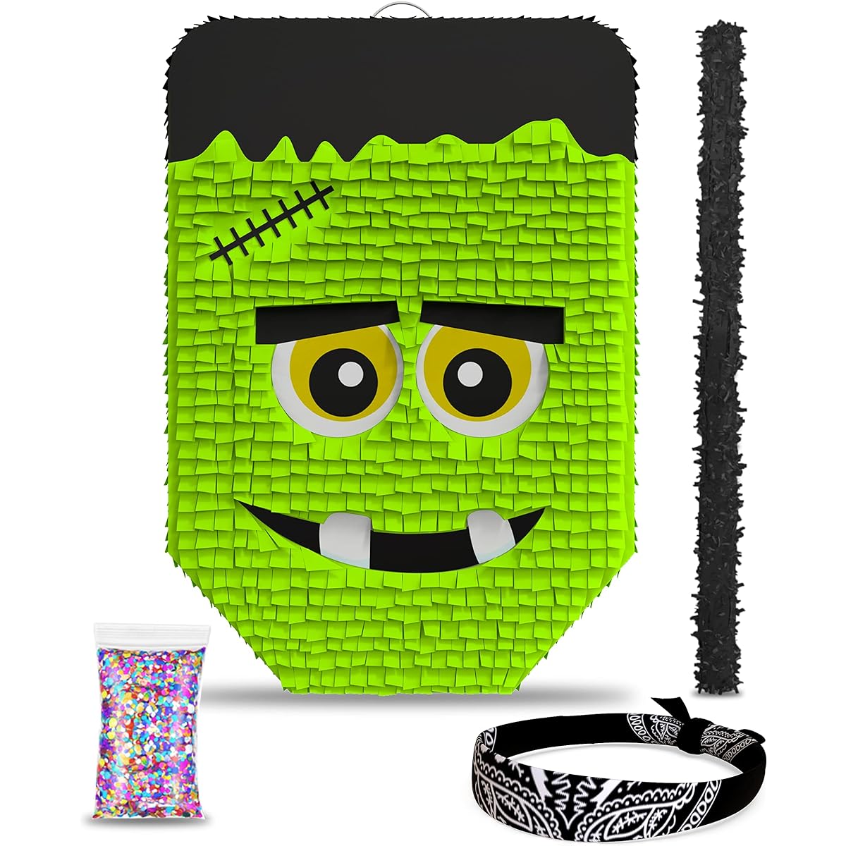 Cute Frankenstein Halloween Pinata 3-Piece Set for Kids and Adults Fits 2 Pounds of Candy Halloween Party Spooky Decoration October Birthday Party Supplies