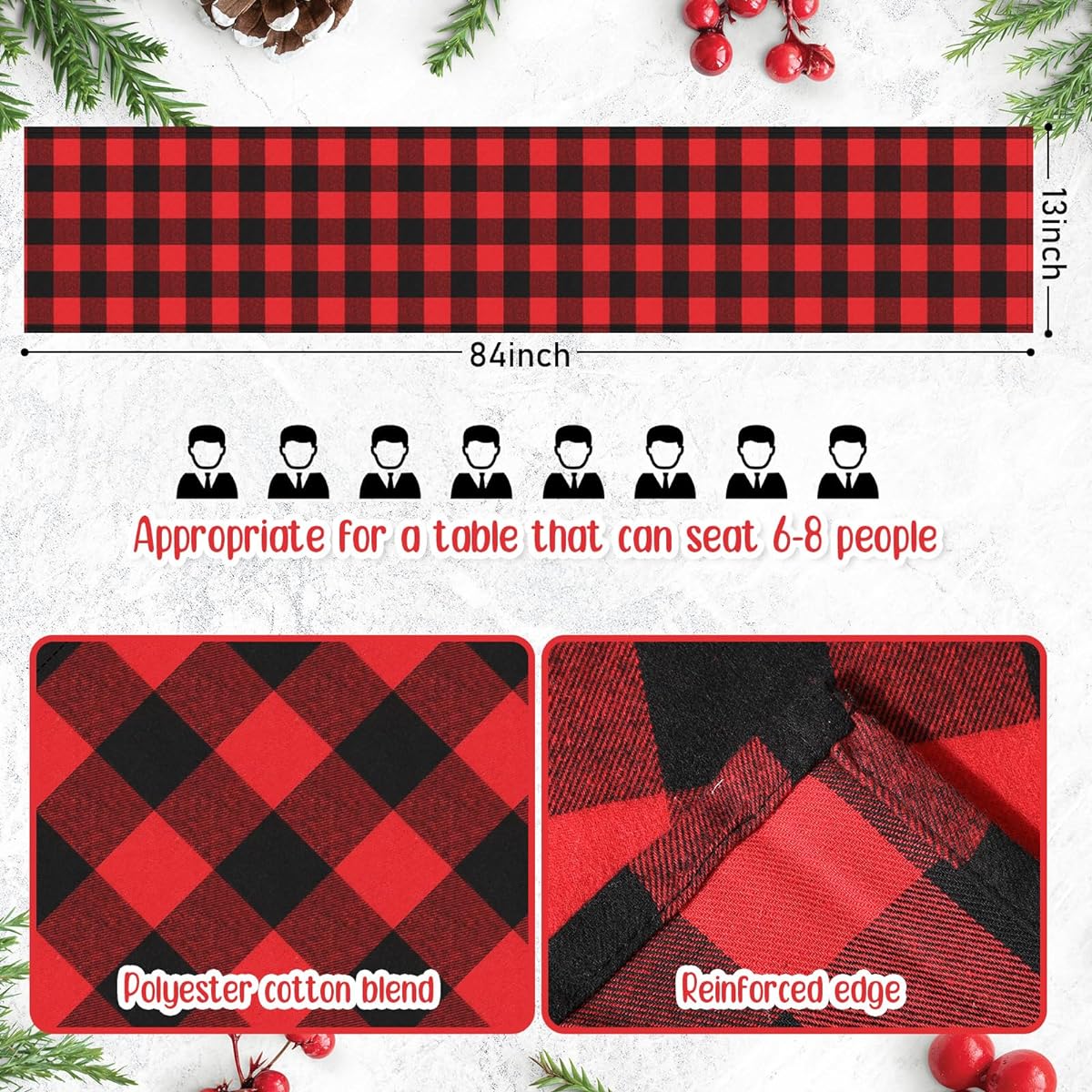 Mixweer 20 Pieces Buffalo Plaid Table Runner 84 x 13 Inch Christmas Buffalo Check Collection Black and Red Check Table Runner Classic Farmhouse Table Runner for Kitchen Birthday Party Decoration