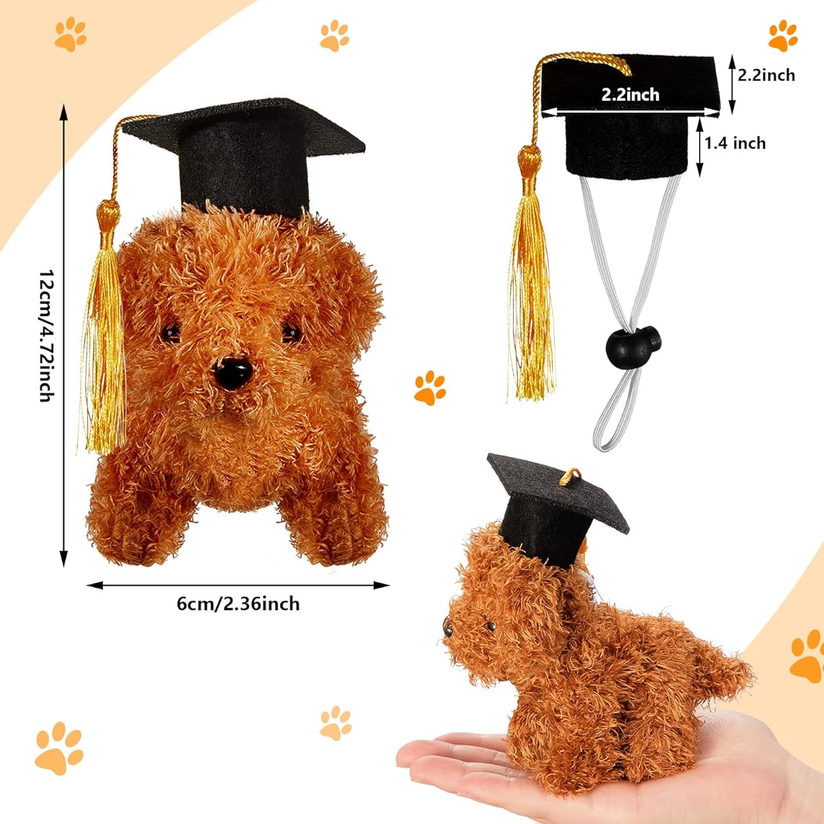 Jexine 18pcs Graduation Stuffed Animals Dog Plush Puppy Mini Dog Stuffed Animals Bulk Toys Graduation Party Supplies Graduation Gifts for Preschool Kindergarten School Graduation Brown White Beige
