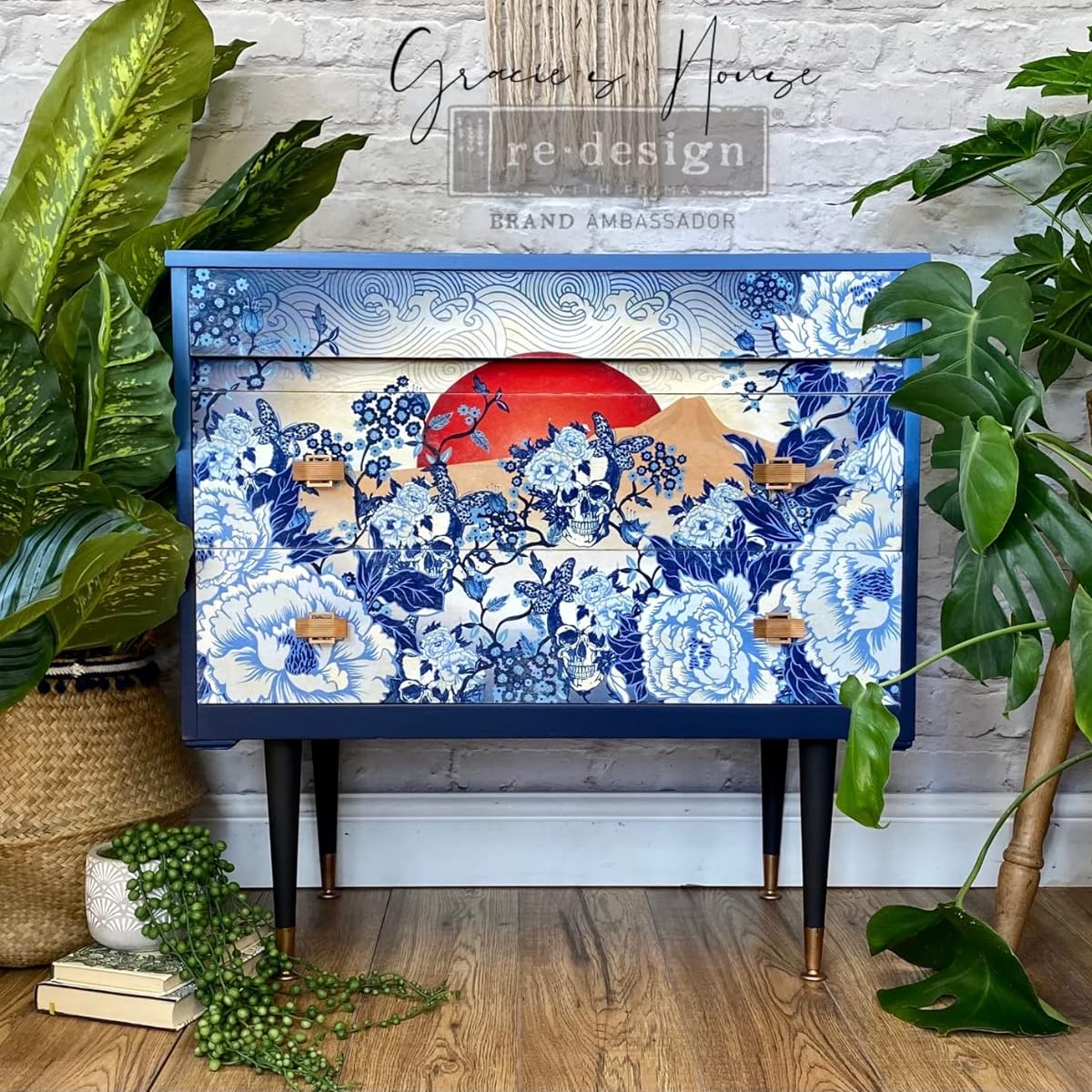 Prima Re-Design Decoupage Decor Tissue Paper 19"X30"-Skull Chinoiserie -REDTP-54313