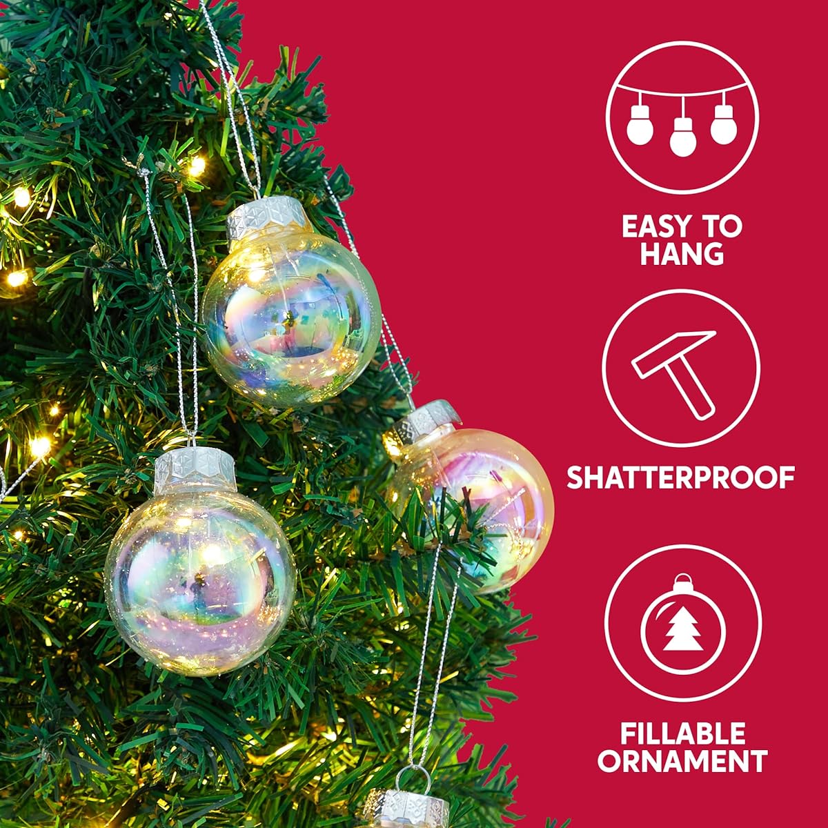 Joiedomi 12pcs Christmas Ball Ornaments Clear Shatterproof Fillable Hanging Tree Ornaments Christmas Tree Decorations Holiday Christmas Party Favors