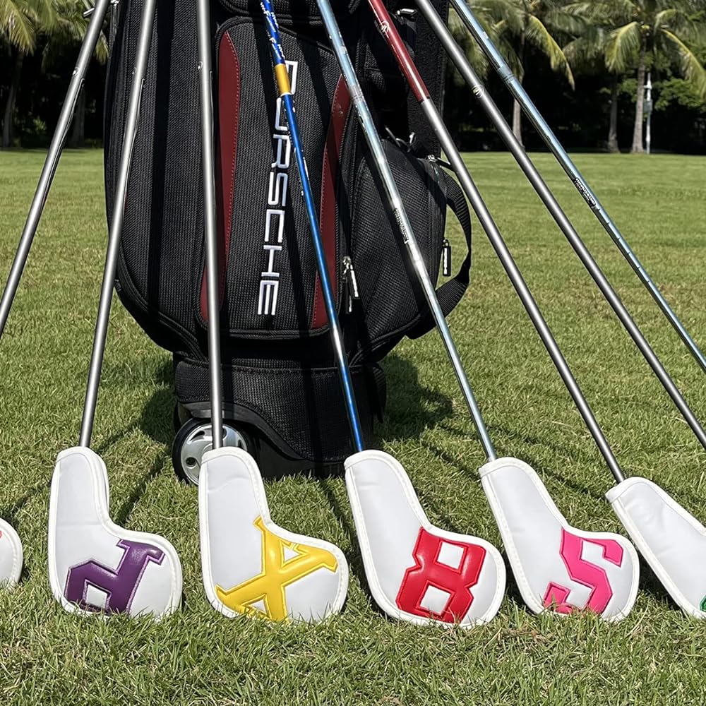 Set of 10 golf iron covers, golf head cover for irons, golf iron head cover, golf club head cover for irons, PU leather head cover for irons, iron head cover with colorful numbers, Velcro closure (4-9, P, A, S, X)