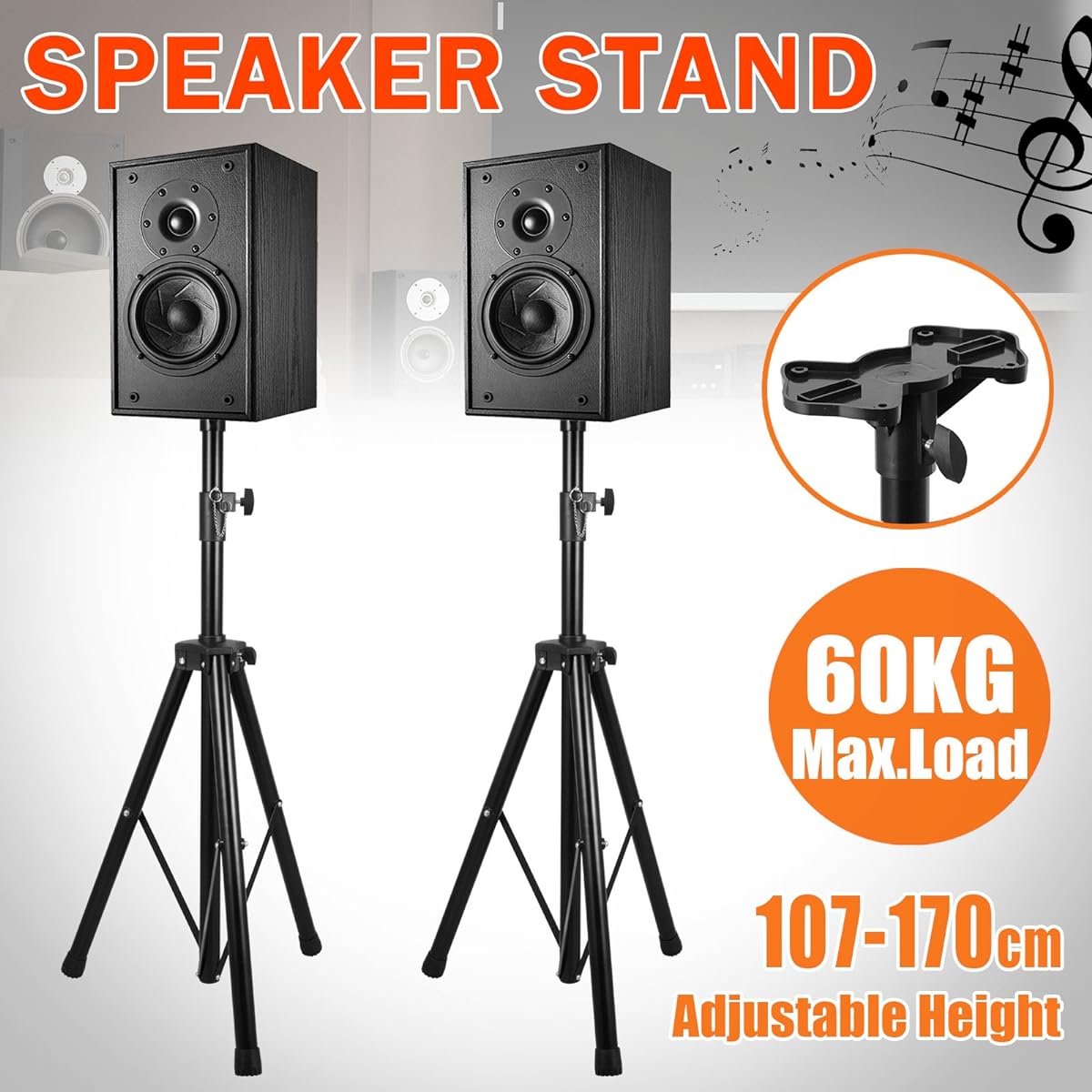 Voilamart Speaker Stand PA Tripod Speaker Stand High Quality Floor Speaker Bracket Mounting Bracket Set of 2