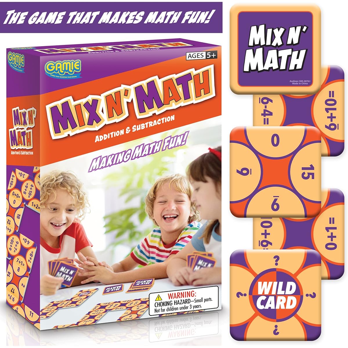 Gamie Mix N' Math Card Game for Kids - 130 Cards - Includes Problems, Solutions and Wildcards - Game that Makes Math Learning Fun - Educational Math Matching Card Game Hours of Challenging Fun