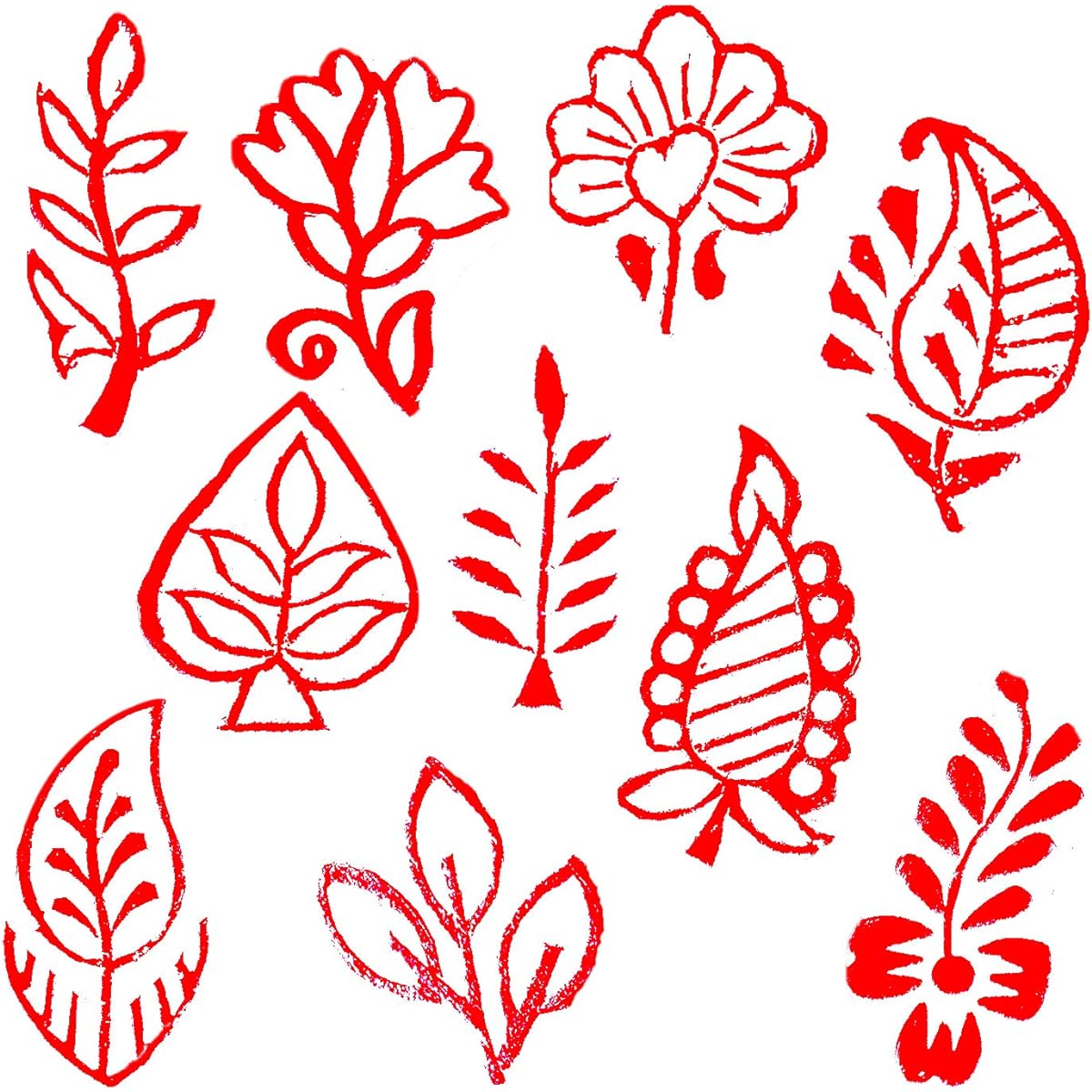 Miniature Handmade DIY Wooden Printing Stamps for Block Printing at Home. Set of 10 Brown Htag2189