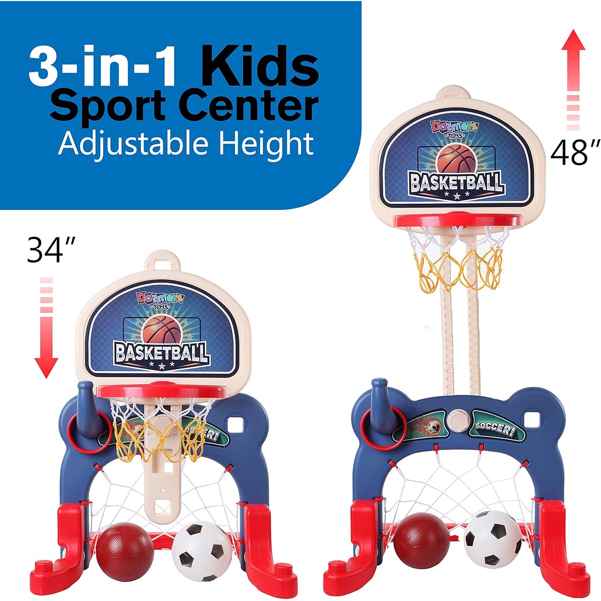 3-in-1 Kids Sports Center: Basketball Hoop, Soccer Goal, Ring Toss Playset - Indoor and Outdoor Activity Center for Toddlers - Active Kids Toys