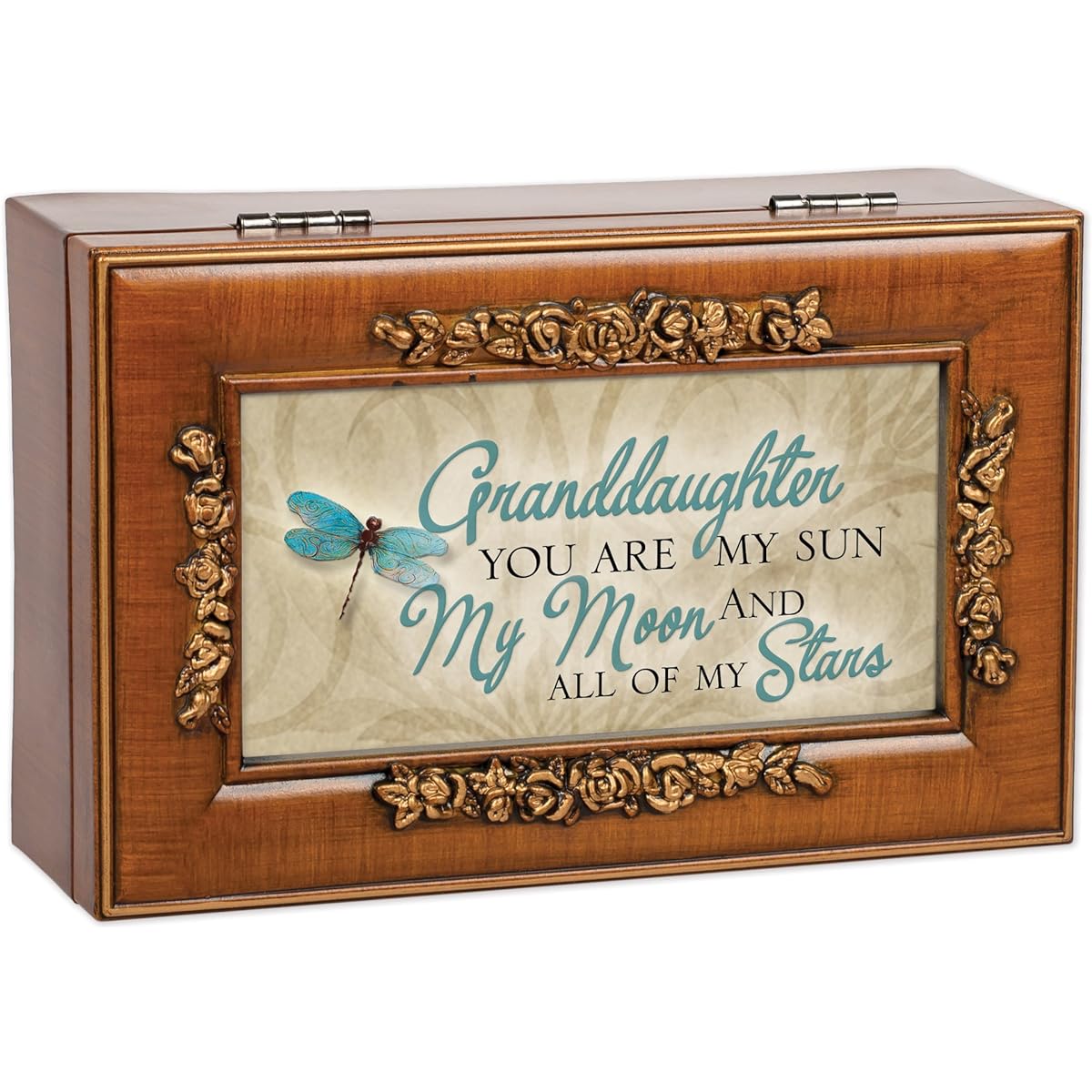 Granddaughter My Moon My Star Wood Grain Petite Rose Music Box Plays You Light Up My Life